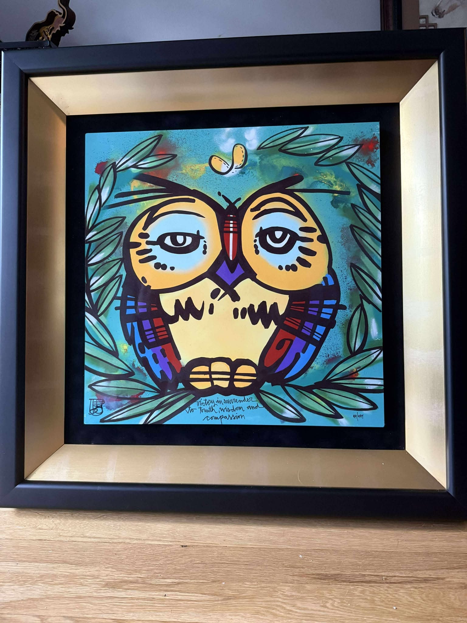 David Le Batard (as Lebo) Victory in Surrender: David Le Batard (as Lebo) "Victory in Surrender" 2019 26 3/4" x 26" framed, Caldograph (dye sublimation on wood) hand signed, Gallery framed, COA, Appraisal. DT