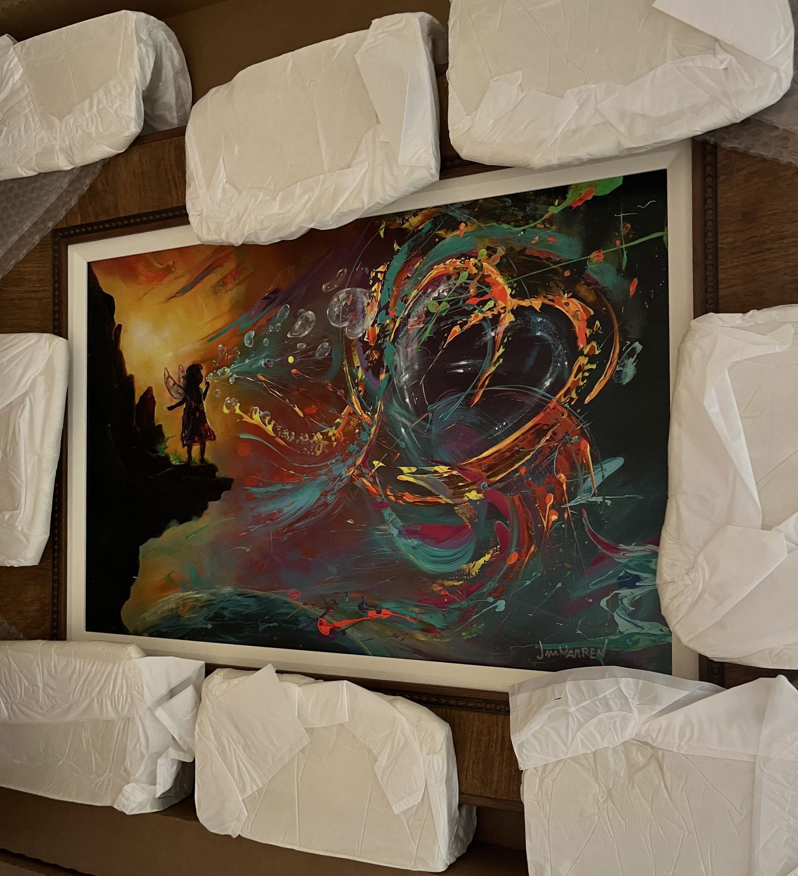 Jim Warren Young Mother Nature: Jim Warren "Young Mother Nature" 2021 16" x 24" image size Giclee in color with hand-embellishment on canvas. Hand-signed by the artist. Gallery framed, COA, Appraisal. WC