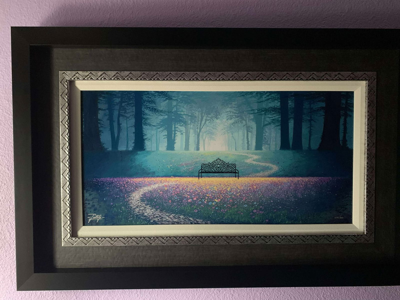 Jon Rattenbury The Spring Bench: Jon Rattenbury "The Spring Bench" 2021 12 5/8" x 25 1/2" image size digital multiple on aluminum through dye sublimation. Hand-signed by the artist. Gallery framed, Appraisal. MK