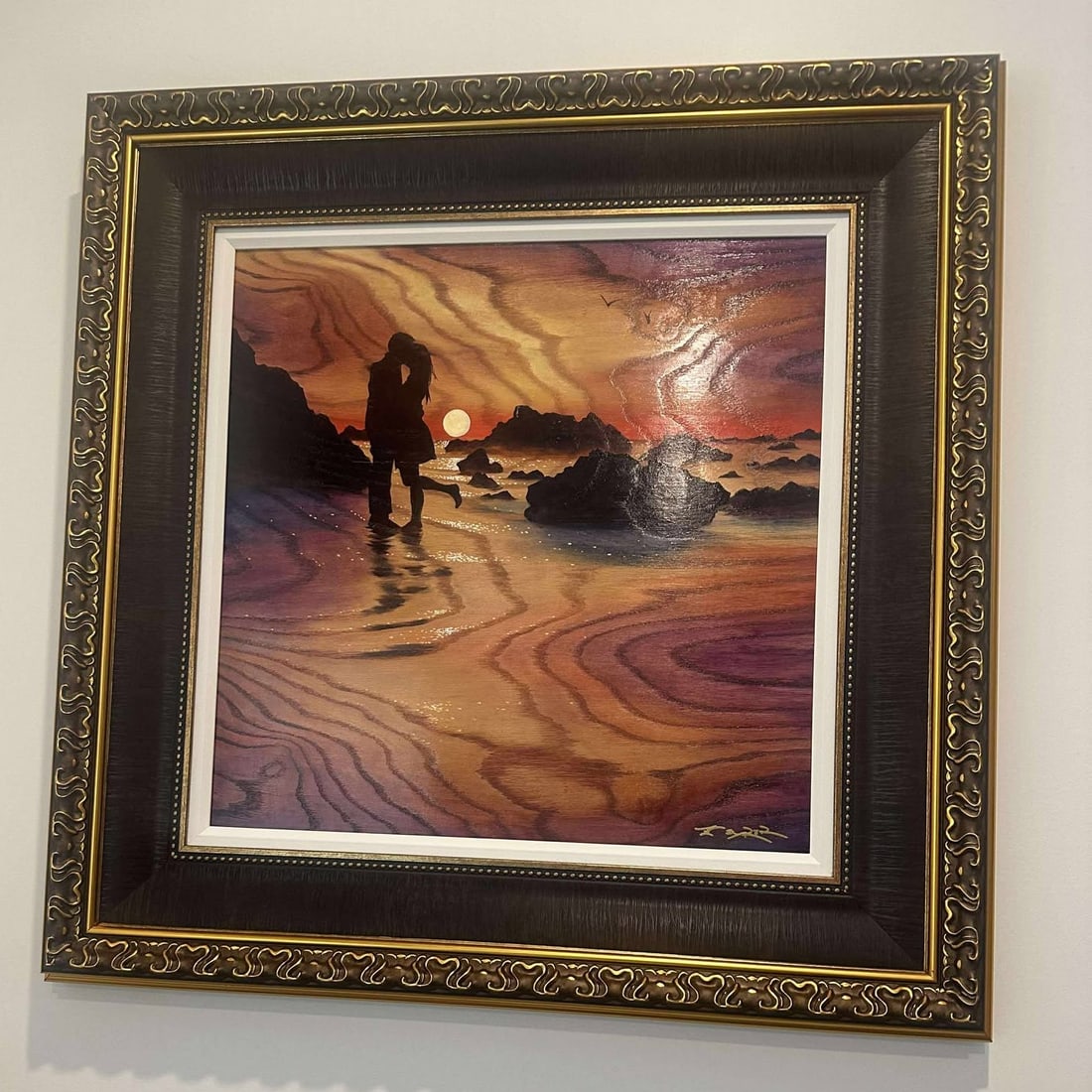 Matt Beyrer Our First Kiss: Matt Beyrer "Our First Kiss" 2022 24" x 24" image size Oil painting on wood. Hand-signed in pigment lower right by the artist . Signed and titled on the verso. A unique variation. Gallery framed,