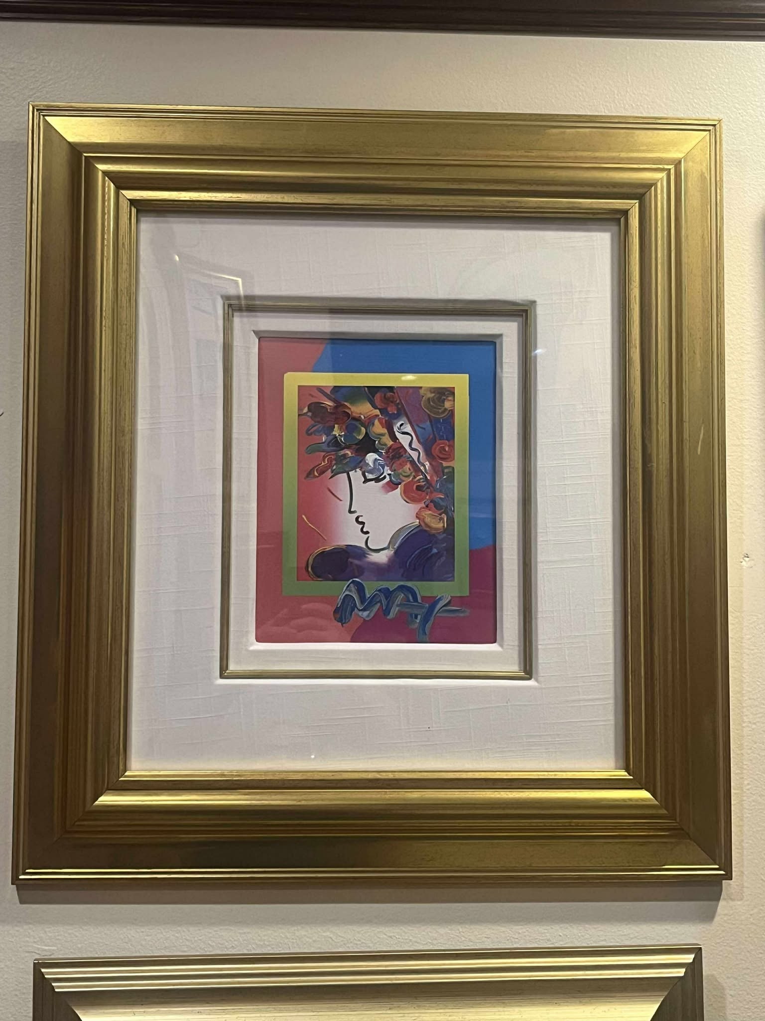 Peter Max Blushing Beauty on Blends 2006 Iconic Suite: Peter Max (Blushing Beauty on Blends 2006 Iconic Suite) 10" x 8" image size, Mixed media acrylic painting & color lithography on paper. Signed in acrylic. A unique variation. Gallery Framed. COA. RMS