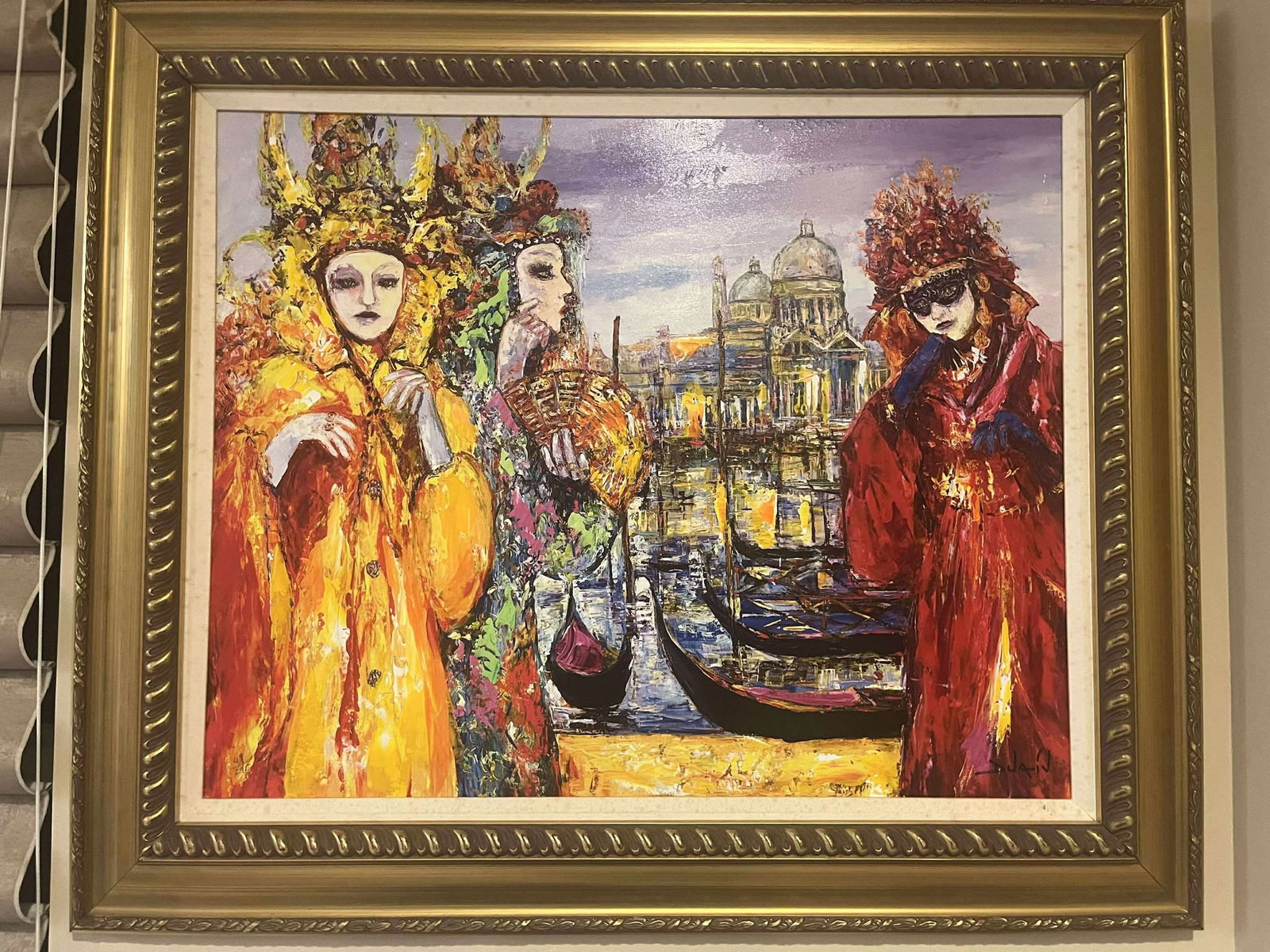 Duaiv Carnaval as Grand Canal: Duaiv (Carnaval as Grand Canal) 24" x 28 7/8". Giclee in color on canvas with hand embelishment. Hand-signed in innk lower right by the artist. Gallery Framed. COA, Appraisal, RMS