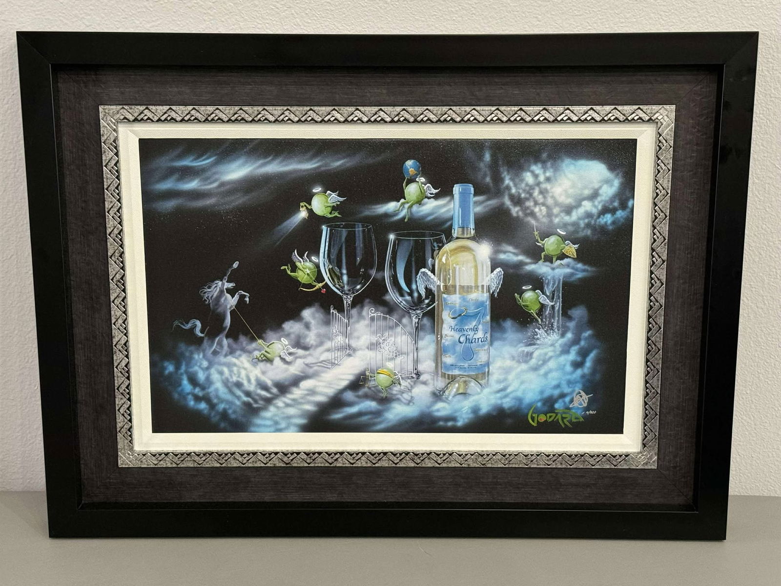 Michael Godard Heaven: Michael Godard "Heaven" 2021 16" x 25 1/2" image size Giclee in color with hand-embellishment on canvas. Hand-signed in ink lower right by the artist. Gallery framed, COA, Appraisal. MM