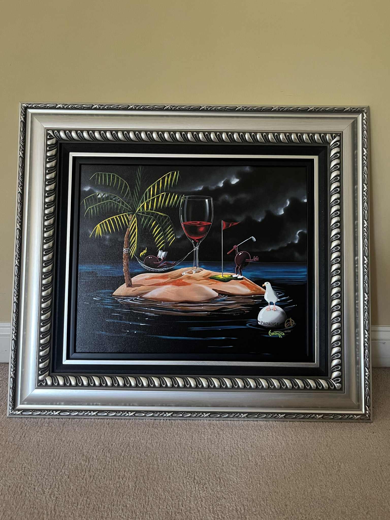 Michael Godard Paradise: Michael Godard "Paradise" 2021 17 1/4" x 20 7/8" image size Giclee in color with hand-embellishment on canvas. Hand-signed by the artist. Gallery framed, COA, Appraisal. JG