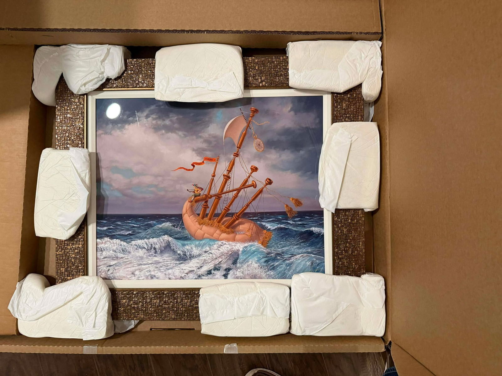 Michael Cheval Ship of Fool: Michael Cheval "Ship of Fool" 2021 20" x 25" image size Digital multiple on aluminum through dye sublimation. Hand-signed by the artist. LE Gallery framed, COA, Appraisal. RS