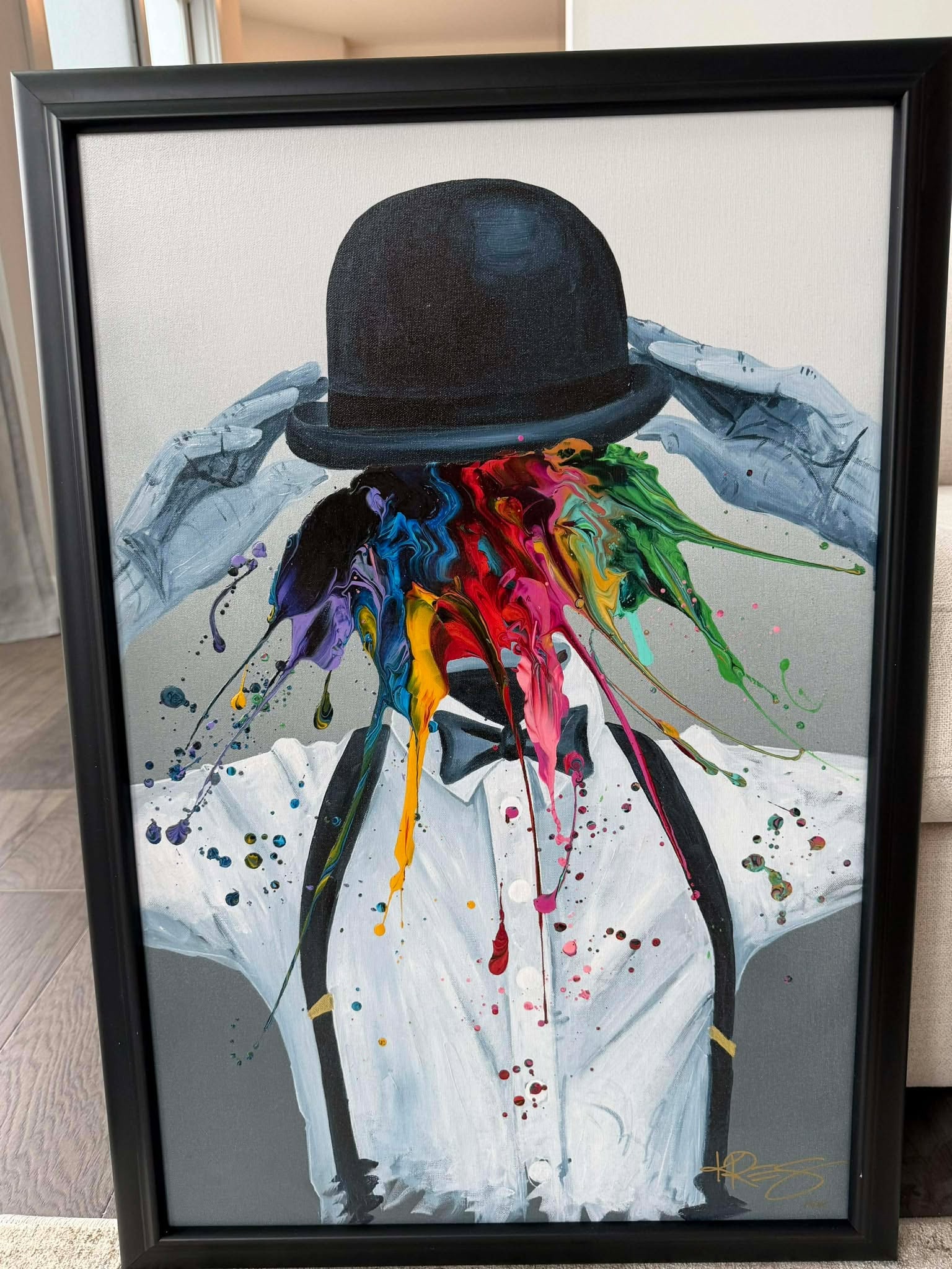 Kre8 Dapper Dan: Kre8 "Dapper Dan" 2020 27 5/8" x 18 3/8" Giclee in color with hand-embellishment on canvas. Hand-signed in pigment by the artist. Gallery framed (Custom) COA, Appraisal. TMP