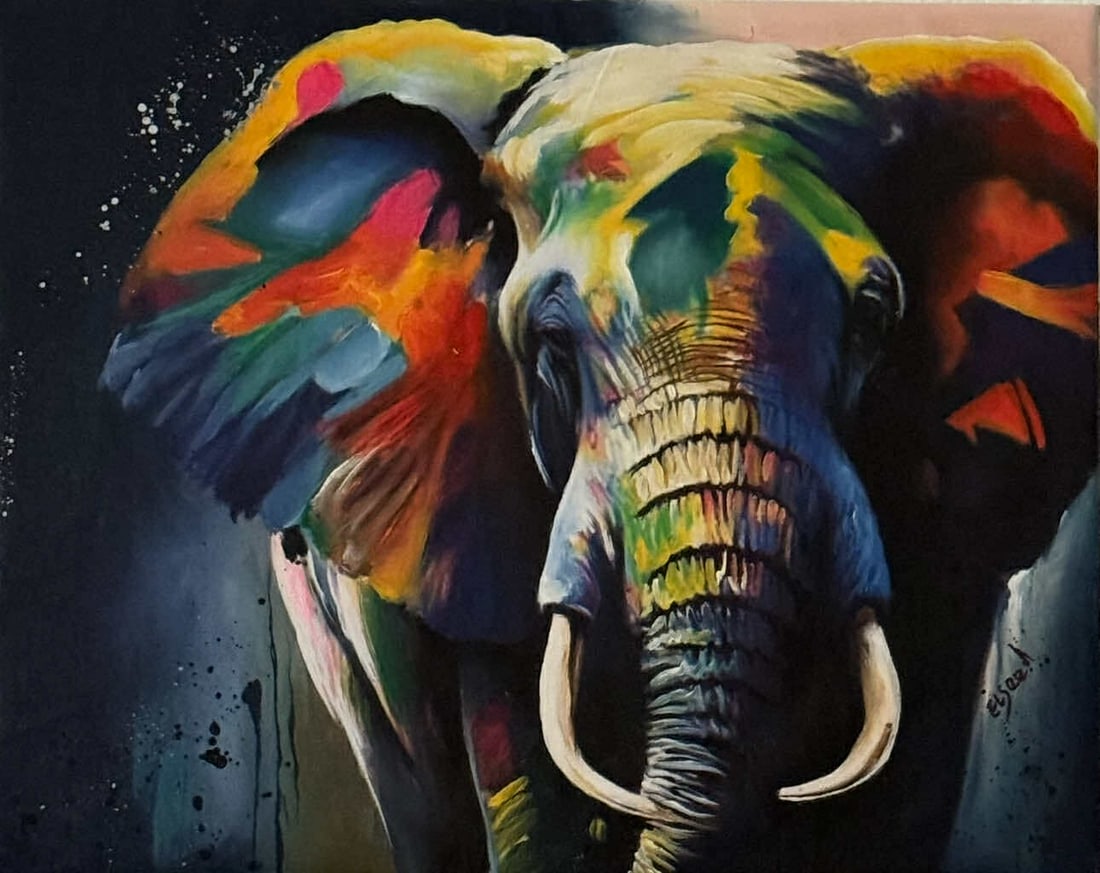 Elseed elephant original: Elseed Elephant acrylic and oil original. 16" x 20" unframed.