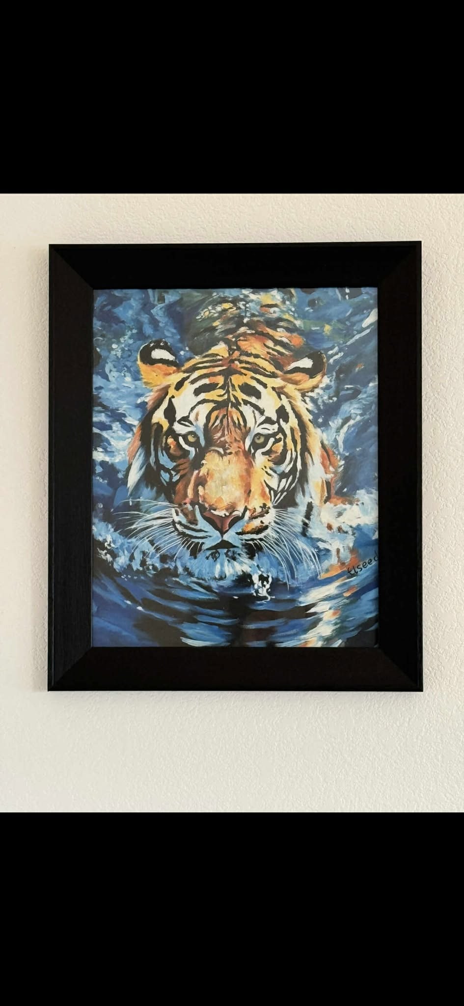 Elseed Swimming Tiger original: Elseed Swimming Tiger original on canvas. 15.5" x 20" framed.