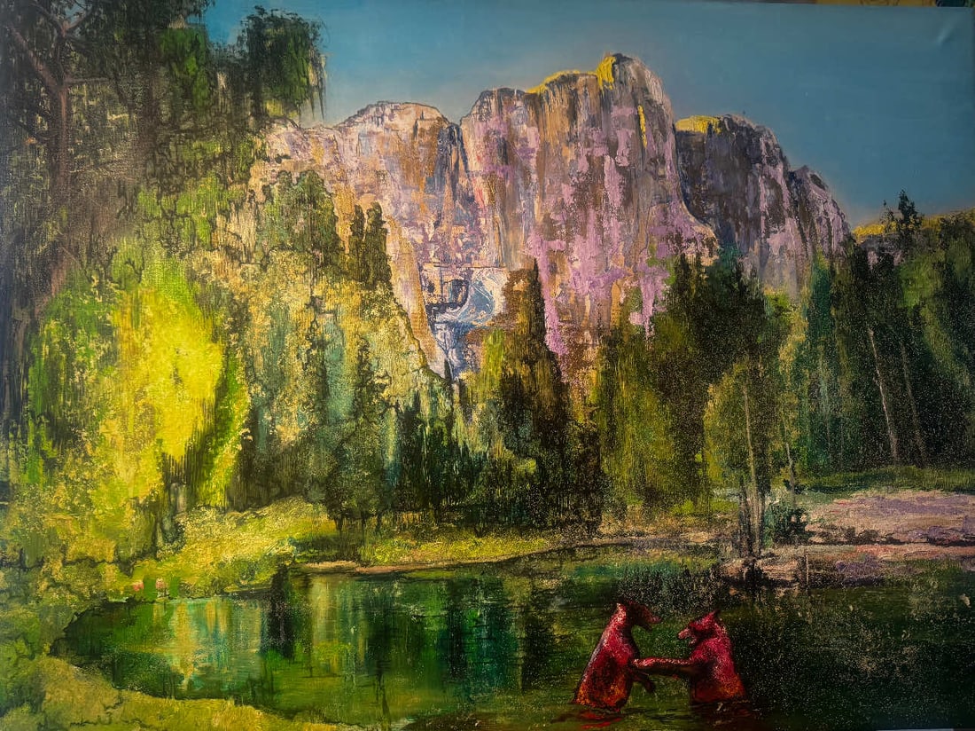 Yoandy Yosemite original: Yoandy Yosemite Original Acrylic and oil on canvas. Unframed. 24" x 26"