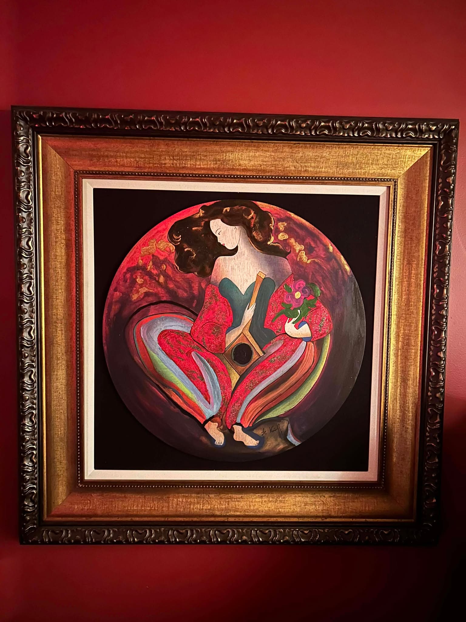 Lekniff La Clemence: Linda LeKinff "La Clemence", 23" X 23" Serigraph in color with hand embellishment on wood. Hand signed in ink by the artist. COA, Appraisal. GB