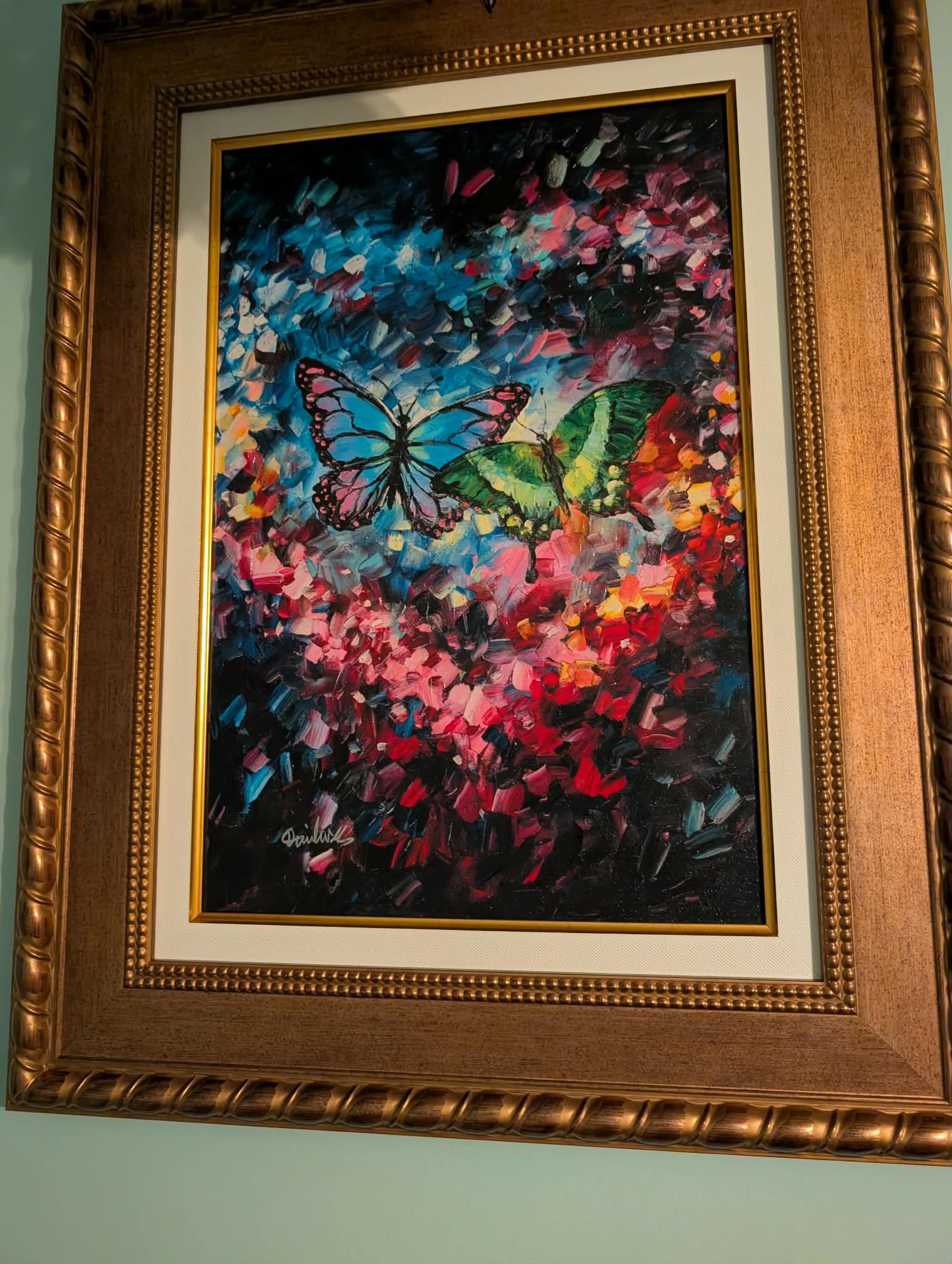 Daniel Wall In Love: Daniel Wall "In Love" 2023 22 1/2" x 15" image size. Giclee in color with hand embellishment on canvas. Hand signed by artist. Gallery Framed. Appraisal. SS $ 770