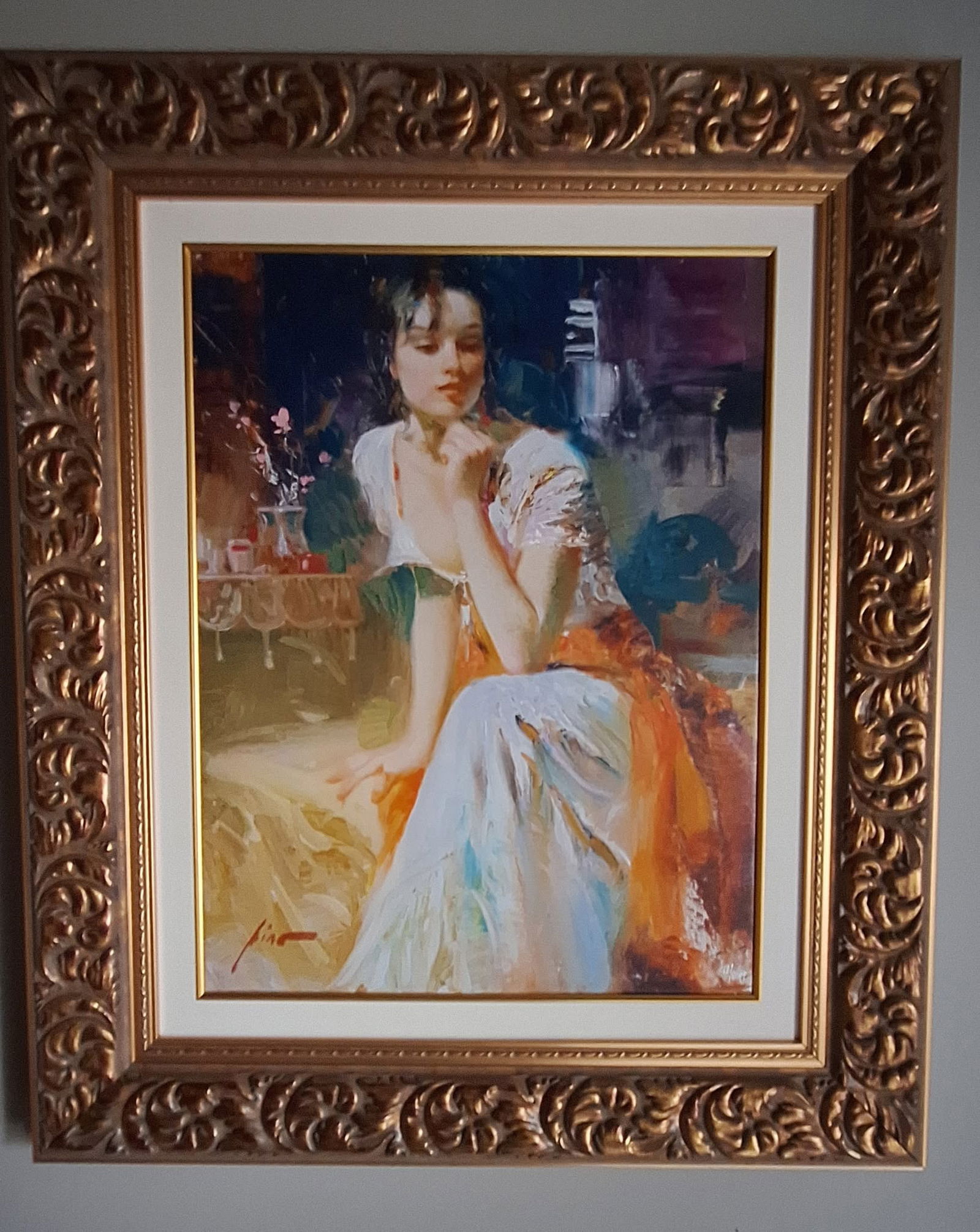 Pino Surrender Your Heart: Pino "Surrender Your Heart" 2006 26" x 20" image size Giclee in color on canvas with hand embellishments. Isgned in pigment lower right. Gallery framed, COA, Appraisal. CB