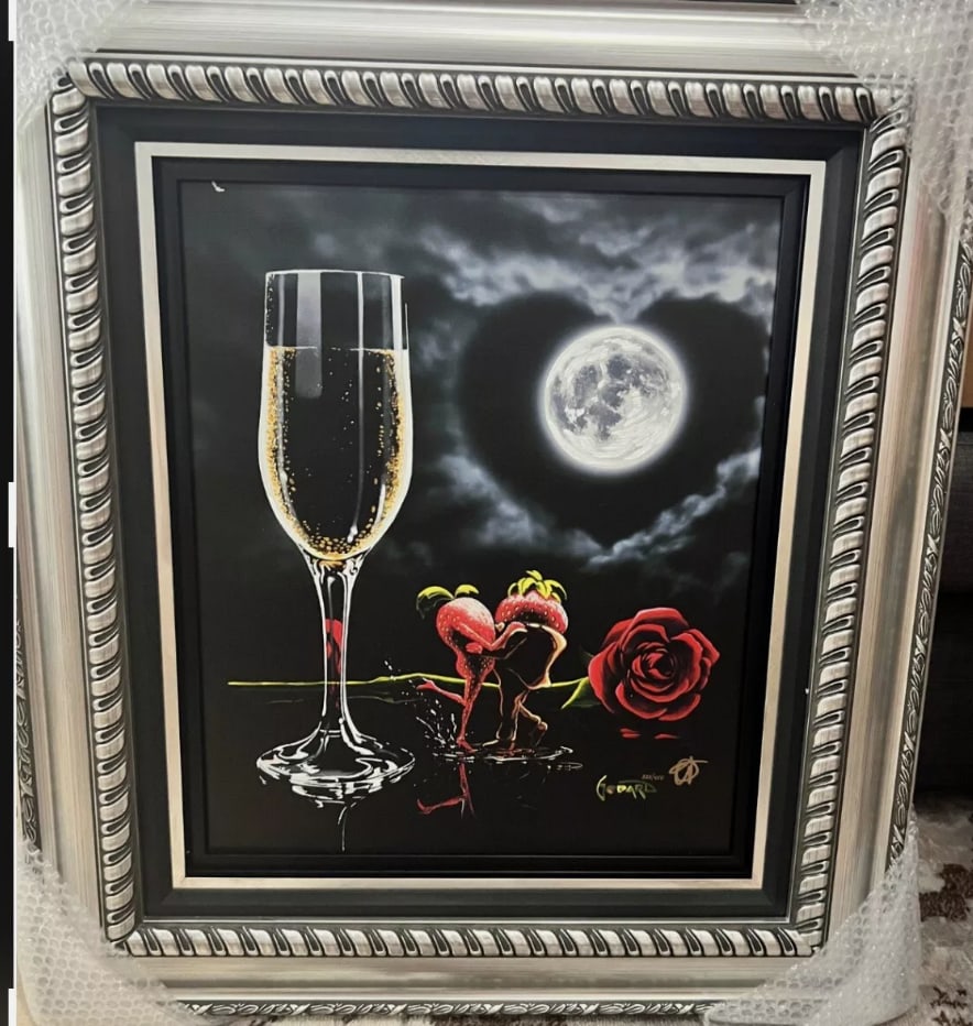 Sparking Romance: Michael Godard, "Sparkling Romance" 2018, 21"x 17 1/2" (Image size) Giclee in color with hand-emellishment on canvas. Hand-signed in ink lower right by the artist