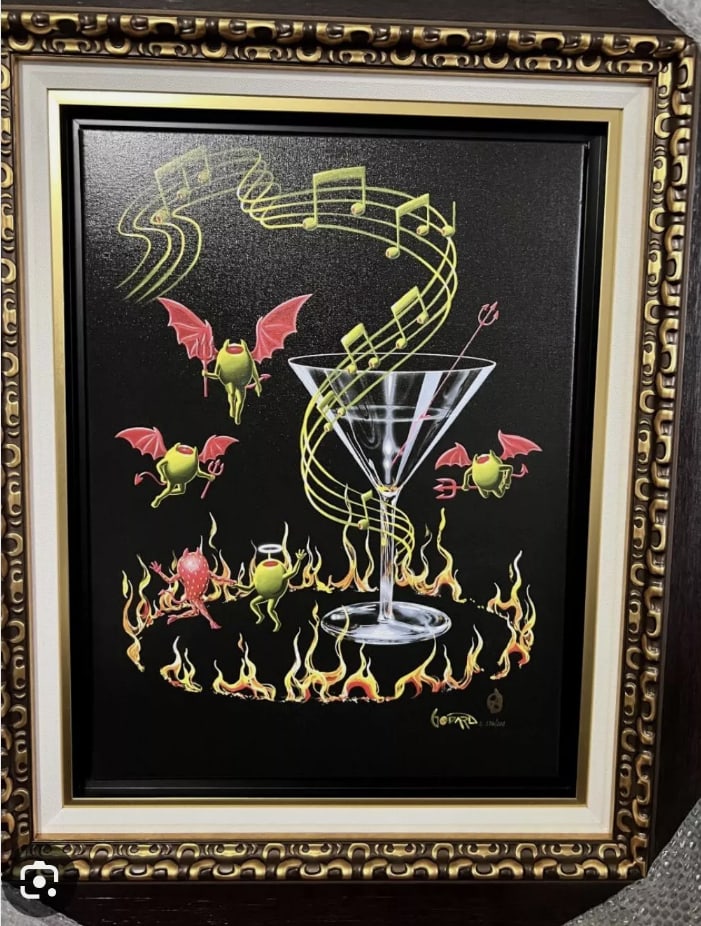 Devilish Angel Dance: Michael Godard, "Devilish Angel Dance" 2021 , 22 1/2 x 16 7/8" (Image size) Giclee in color with hand-embellishment on canvas. Hand-signed in ink lower right by the artist.