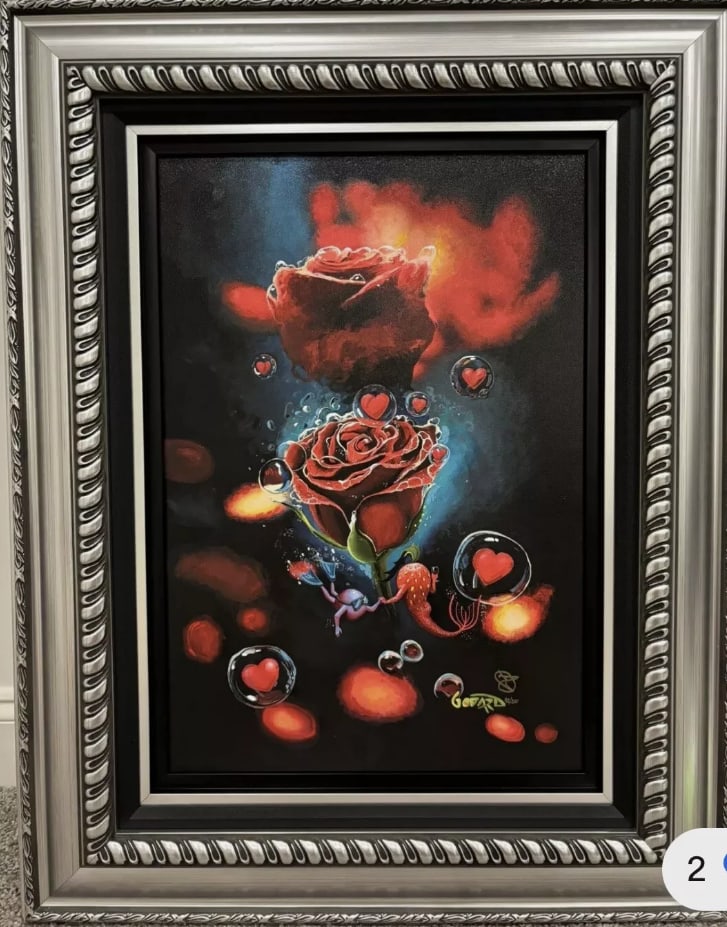 Love Bubbles: Michael Godard, "Love Bubbles" 2023, 23 3/8"x 16" (Image size) Giclee in color with hand-embellishment on canvas. Hand-signed by the artist.