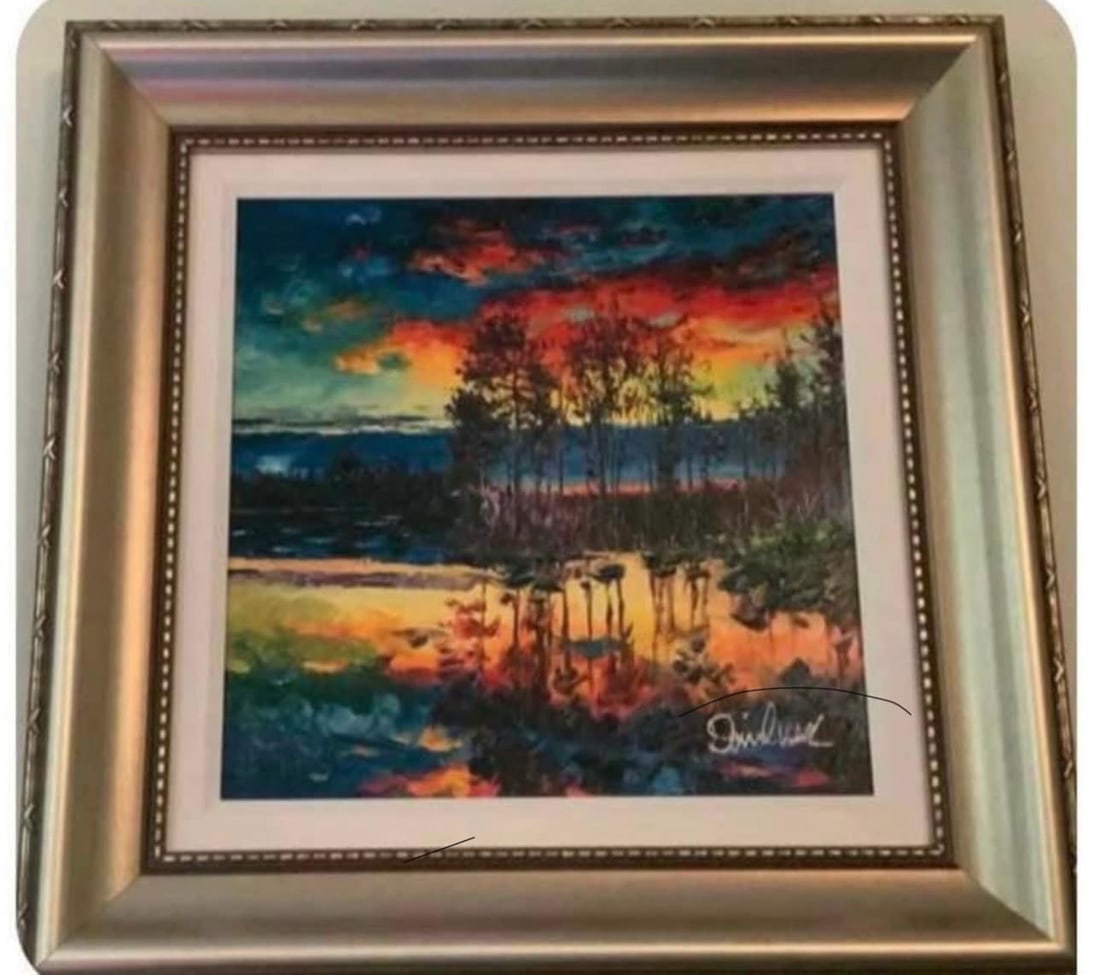 Daniel Wall Lake Afternoon: Daniel Wall "Lake Afternoon" Embellished Giclee 2017 18" x 18" image size Gallery framed LE COA