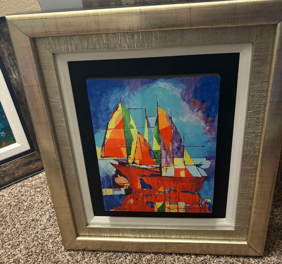 Red Boats: Yuval Wolfson "Red Boats"9.25"x12" (Image size) Dye Sublimation Framed. No paperwork!