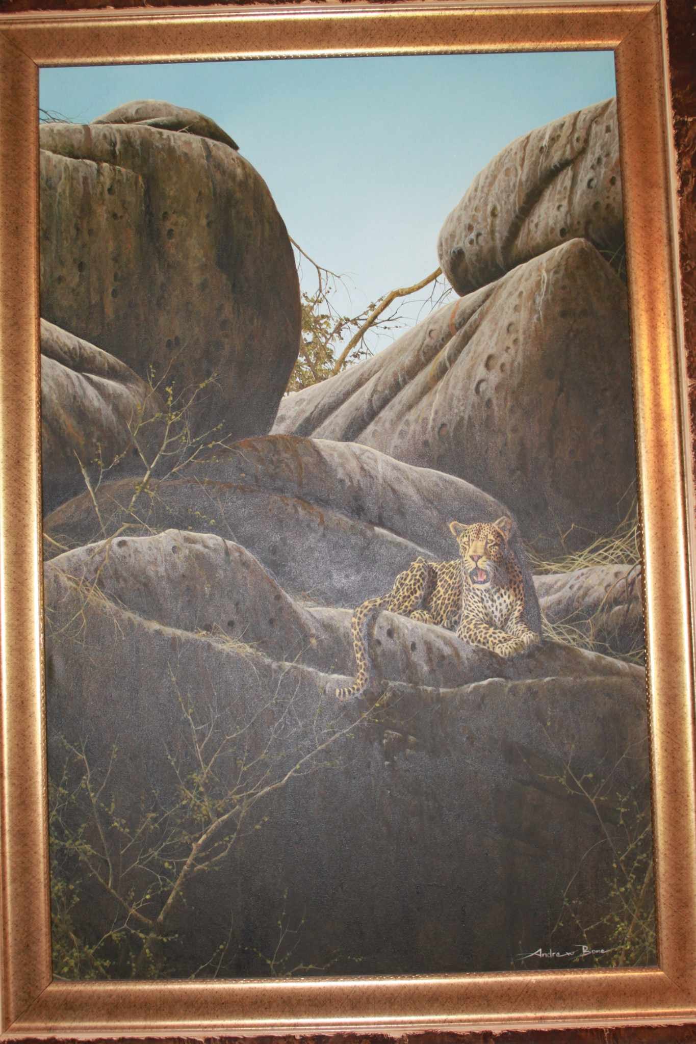 Malabeze Warrior: Andrew Bone "Malabeze Warrior" 2007 40" x 24 1/2" Image size Oil painting on canvas. Signed in pigment. COA