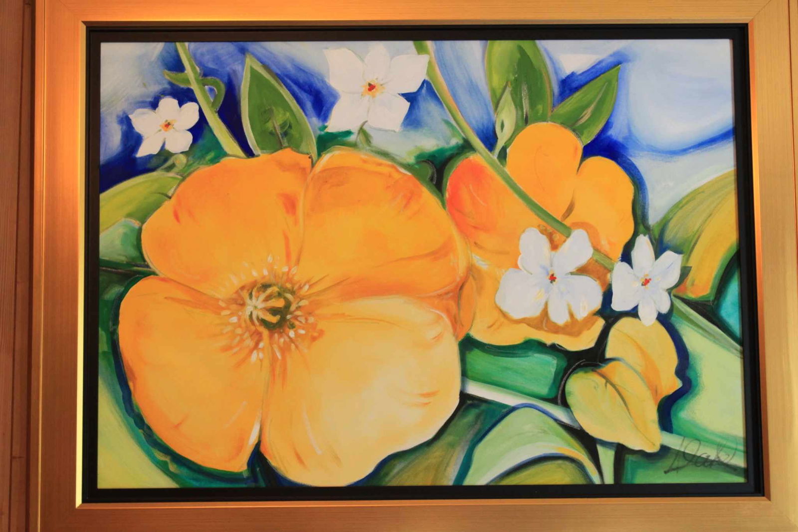 Golden: Alfred Gockel "Golden" 1995 27 1/2" x 39 1/4" image size Acrylic painting on canvas. Signed in pigment lower right. A unique work. Gallery Framed, COA