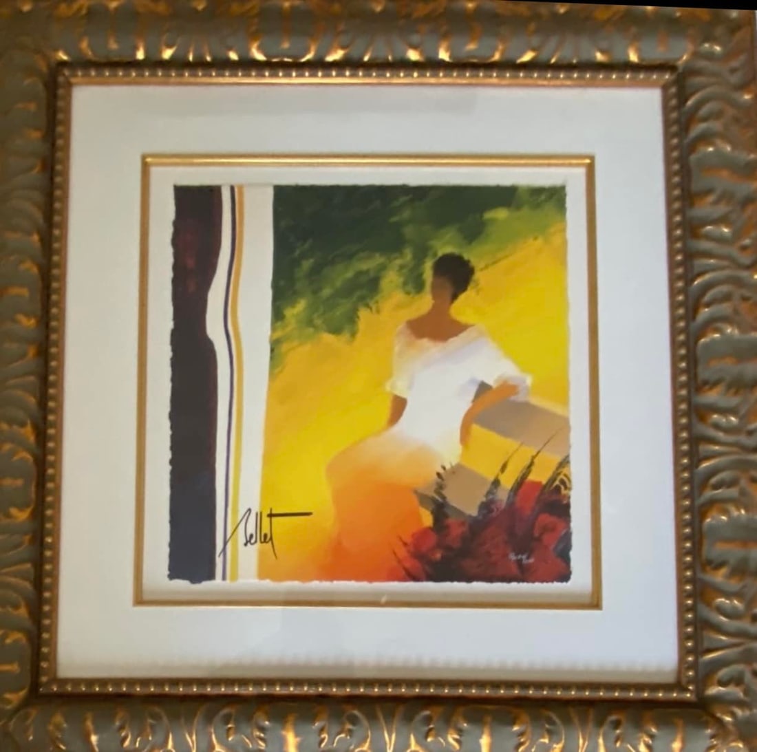 A l'Hombre du Figuier: Emile Bellet "A l'Hombre du Figuier" 2015 13" x 13" image size Giclee in color on paper. Hand-signed in pigment by the artist. Gallery framed LE COA