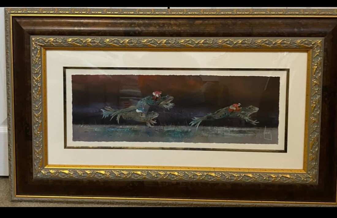 La Course Hippique: Bernard Louedin" La Course Hippique" 2021 7" x 21 1/4" image size Giclee in color on paper. Hand-signed by the artist. LE Gallery framed COA