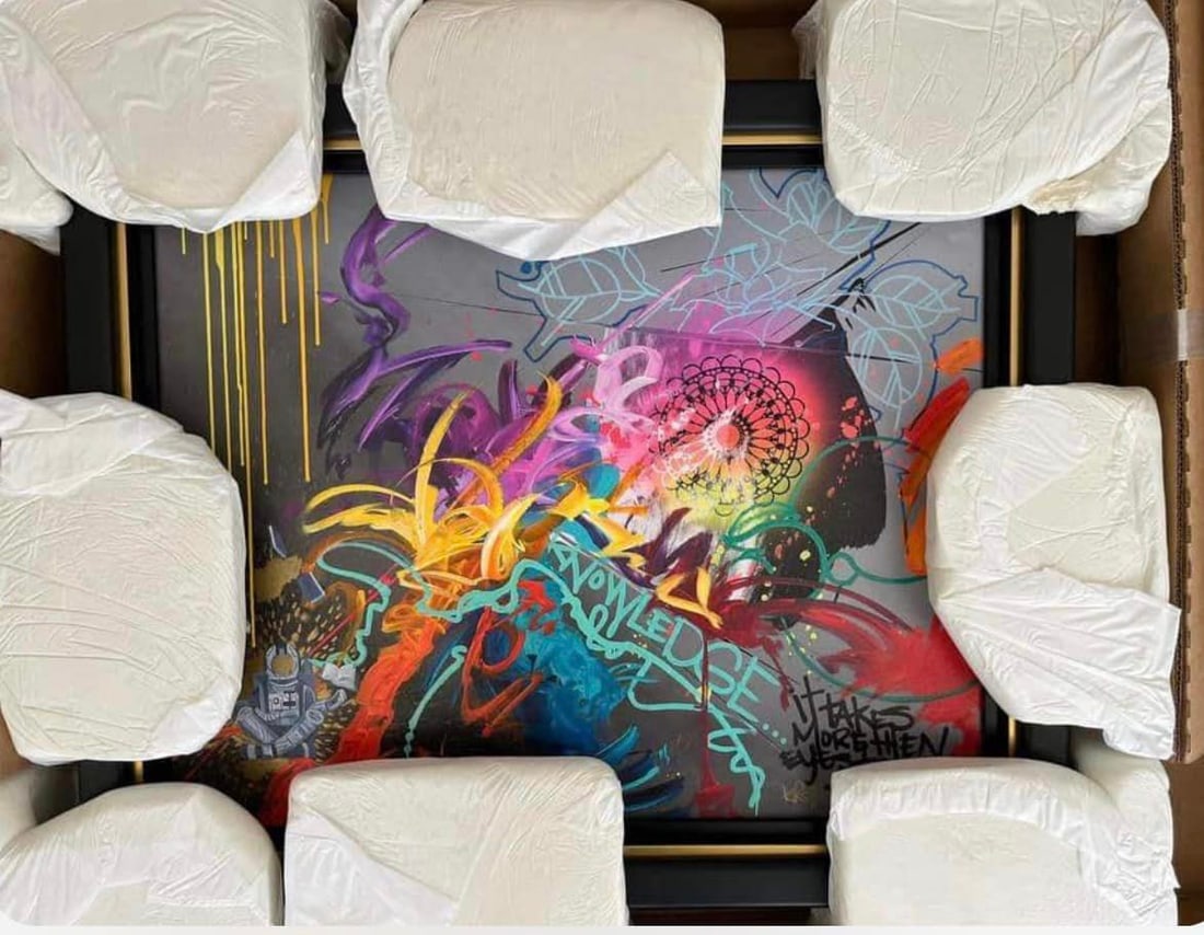 The Kre8tion of Knowledge: Kre8" "The Kre8tion of Knowledge" 2022 20" x 25" image size Giclee in color with hand embellishment on canvas. Hand-signed by the artist. Limited edition of 200 Gallery framed