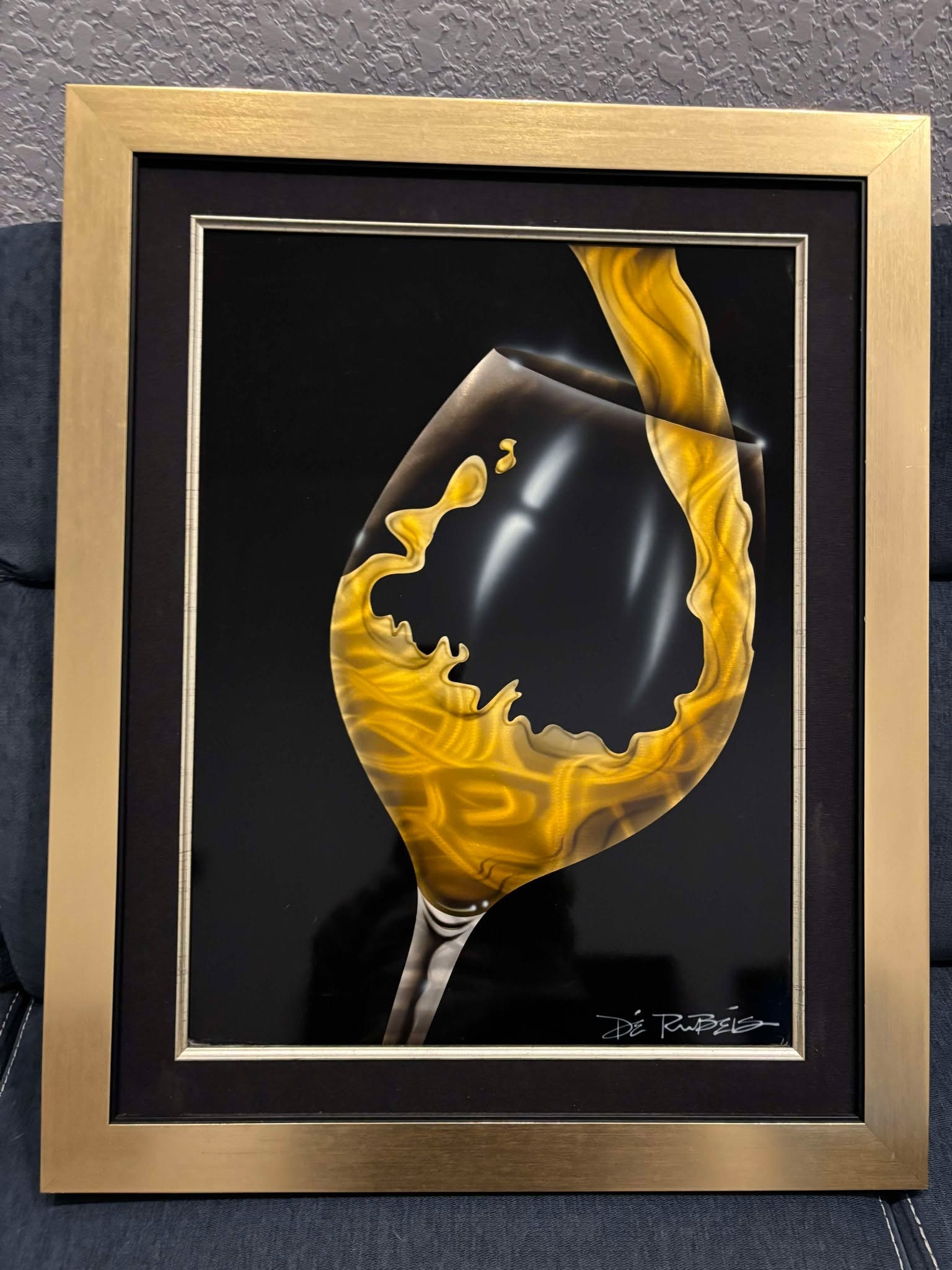 Chris Derubeis white wine glass Unique: Chris Derubeis white wine glass Unique, mixed media on metal signed in lower right, no paperwork, gallery framed