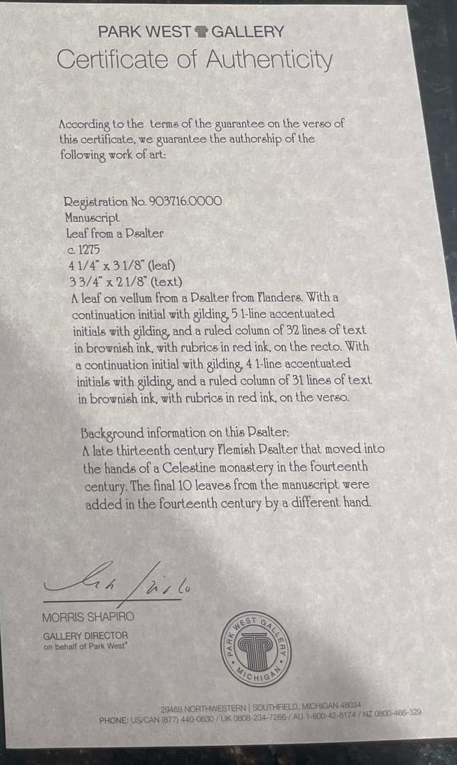 Manuscript Leaf from a Psalter - 2