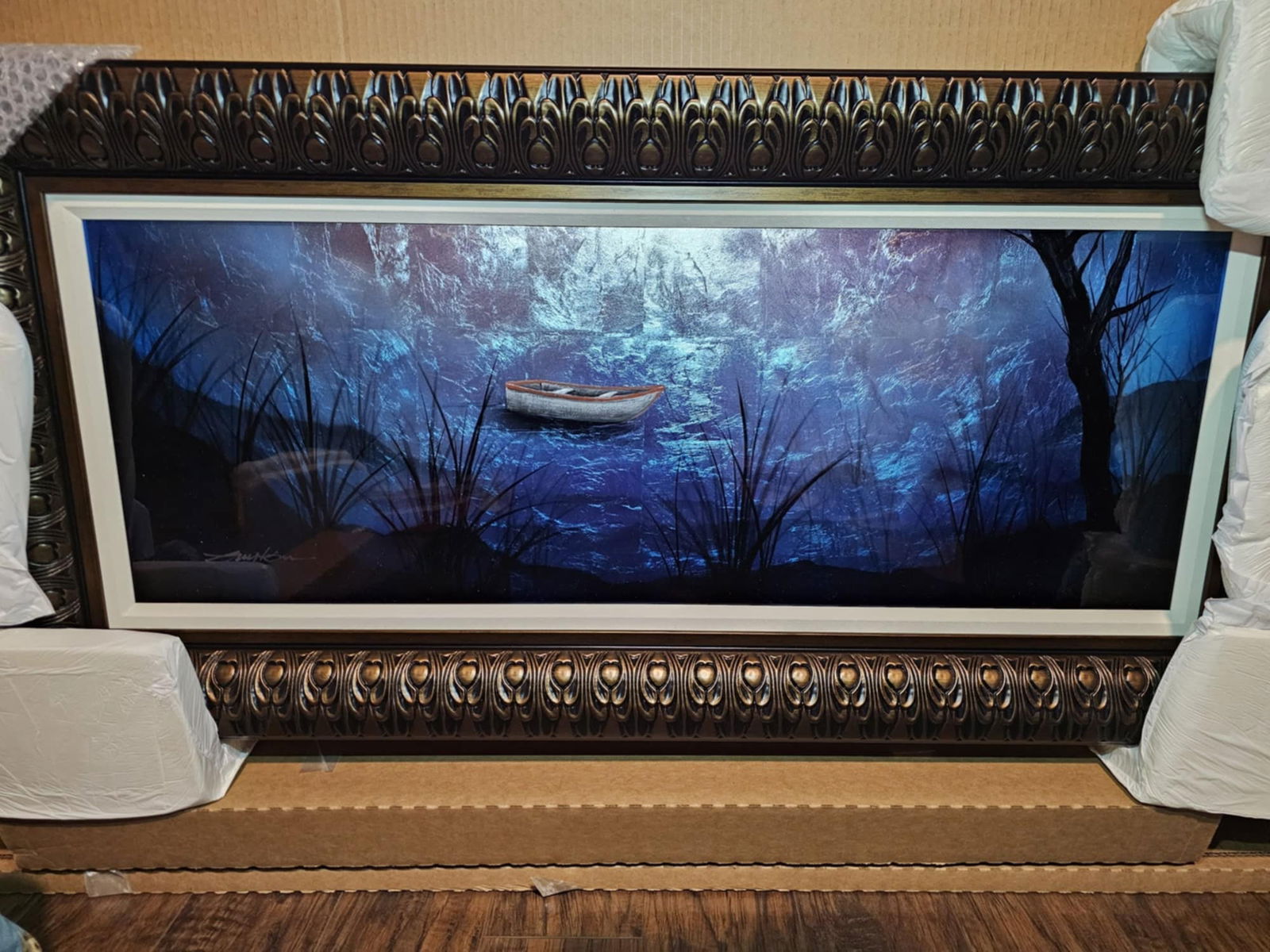 Patrick Guyton "Never Alone" Unique: Patrick Guyton "Never Alone" 2023 13" x 36" image size mixed media on aluminum with pure silver, veined by hand. Hand-signed in pigment lower left by the artist. A unique work. Gallery framed, COA, Ap