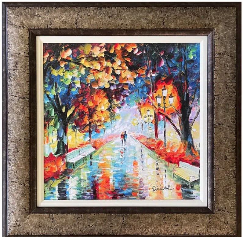 Daniel Wall "Spring Night": Daniel Wall "Spring Night" 2019 20" x 19 7/8" image size Giclee in color with hand-embellishment on canvas. Hand-signed in pigment lower right by the artist. Gallery Framed, COA, Appraisal