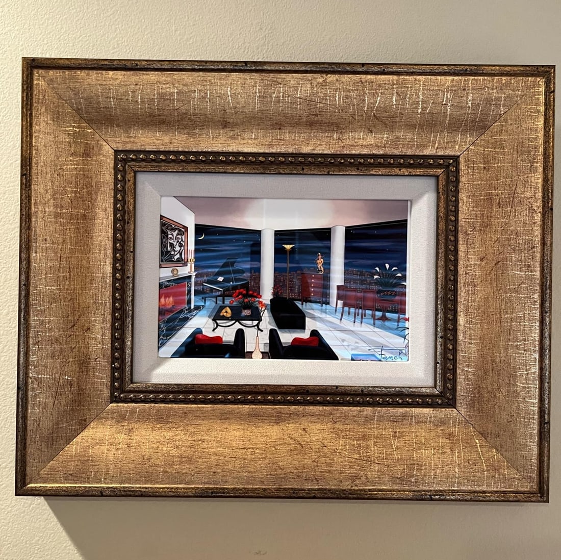 Fanch (Interior with Picasso): Fanch (Francois Ledan) "Interior with Picasso" 2016 6" x 9" image size digital multiple on aluminum through dye sublimation. Hand-signed in ink lower right by the artist. Gallery framed, COA,