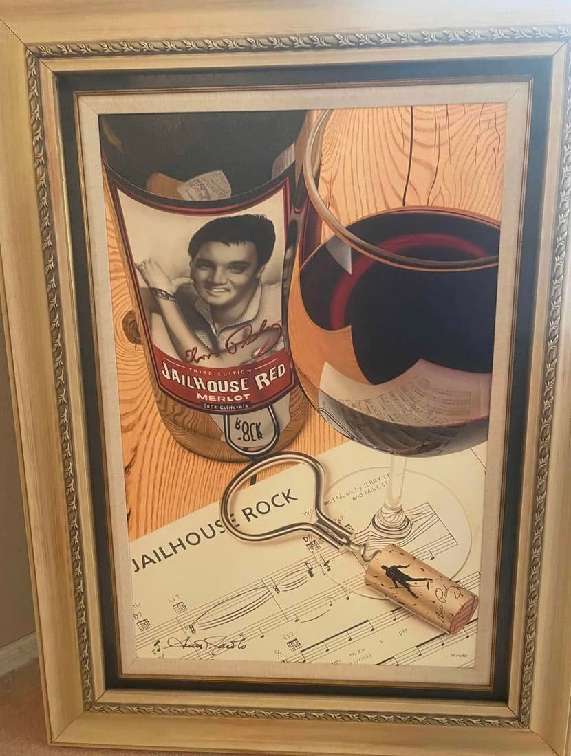 Scott Jacobs "Elvis Rocks": Scott Jacobs "Elvis Rocks" 2014 28 1/2" x 19" image size Giclee in color on canvas. Hand-signed in gold ink lower right by the artist. Each canvas is stamped in ink on the verso with the offical