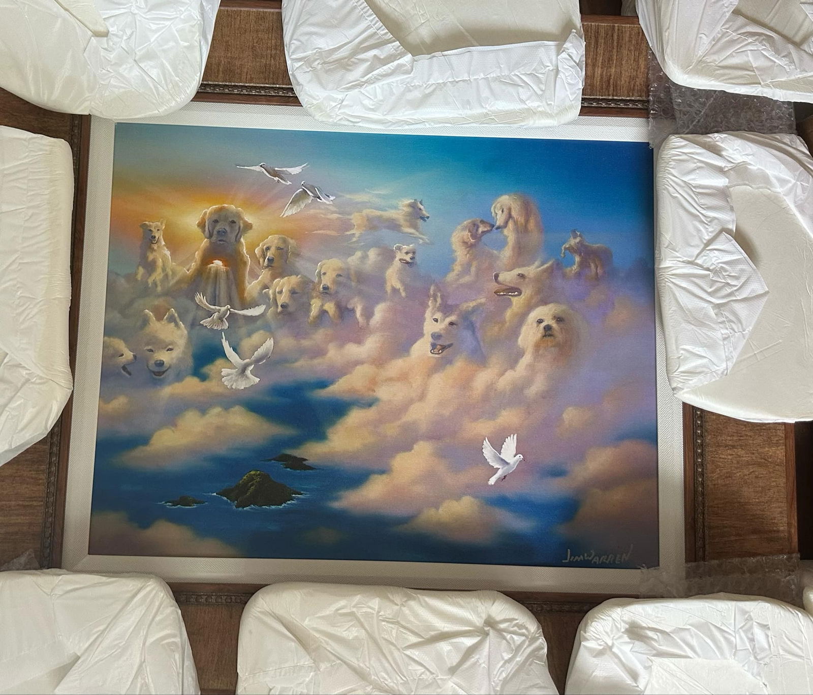 Jim Warren "Companions Above the Clouds": Jim Warren "Companions Above the Cloud" 2018 15 5/8" x 20" image size Giclee in color on canvas. Hand-signed in ink lower right by the artist. Gallery Framed, COA, Appraisal