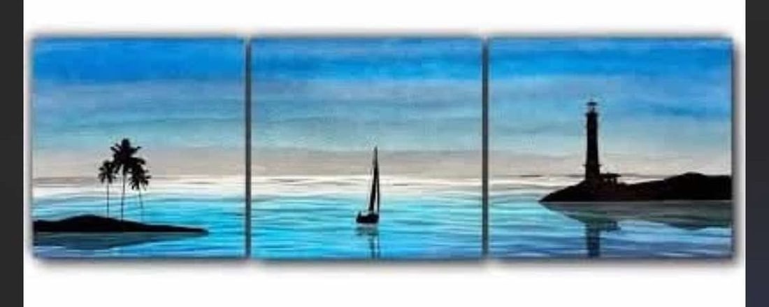 Nicholas Yust "Evening Drift Triptych "3/3 Unique: Nicholas Yust "Evening Drift Triptych" 3/3 2022 16" x 48" image size, A landscape set consisting of three painting in aluminum. Signed, titles, and dated on ther verso by the artist. Unique variations