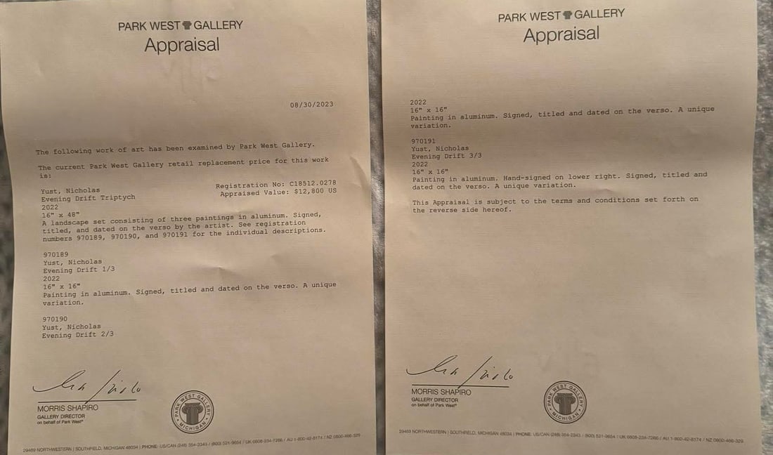 Nicholas Yust "Evening Drift Triptych "3/3 Unique - 3