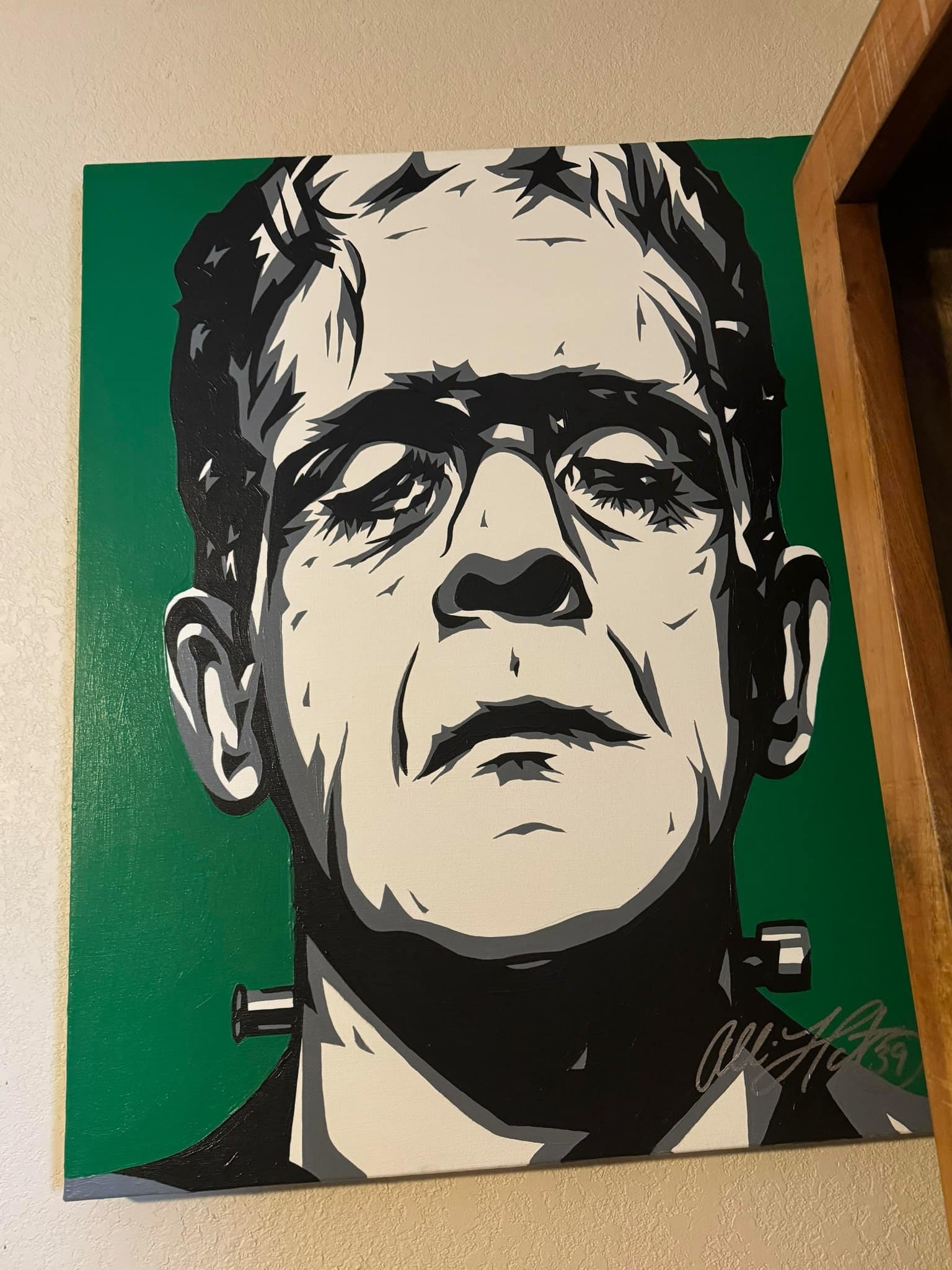 Allison Lefcort "Frankenstein" Original: Allison Lefcorf "Frankenstein"24" x 30" image size Original painting on canvas Brushes used to paint picture included