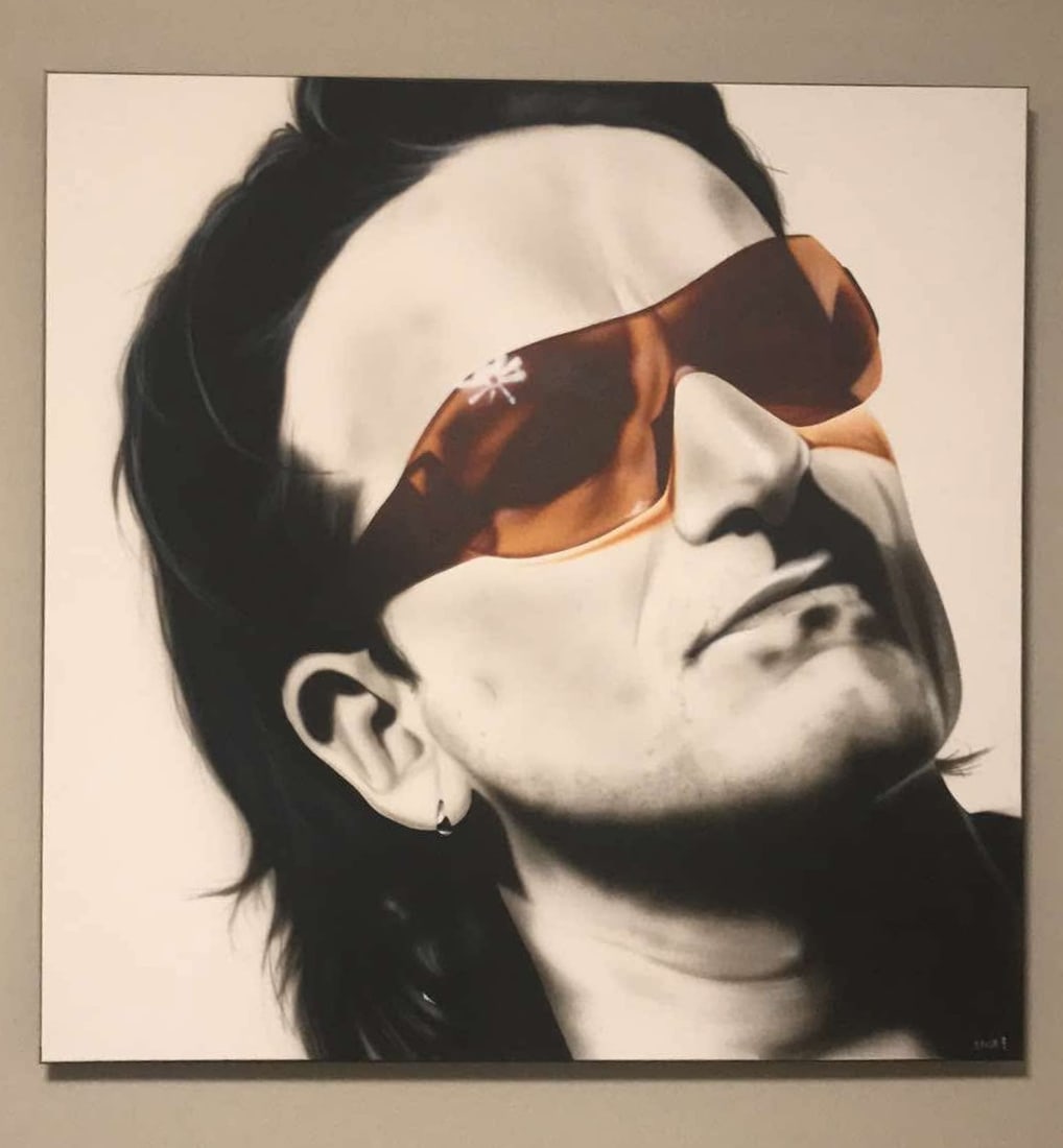 Trevor Stickman Bono: Trevor Stickman Bono 2009 painting 40" x 40" image size