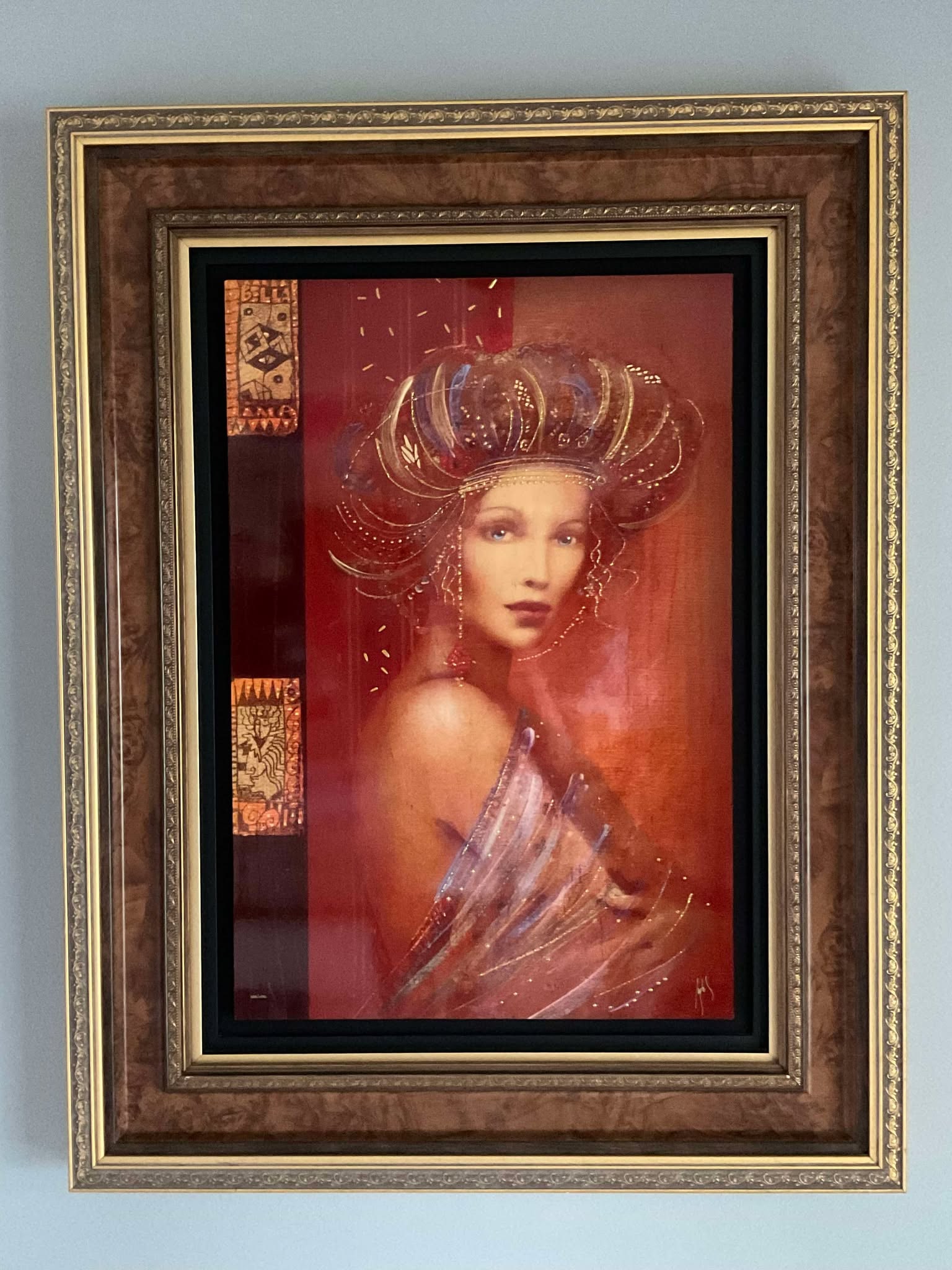 Csaba Markus "Bella Ina": Csaba Markus "Bella Ina" 2017 30 3/4" x 20 7/8" image size Caldograph (digital multiple through dye-sublimation on wood) with hand-embellishments using a variety of gold leafs and acrylic paints. Hand