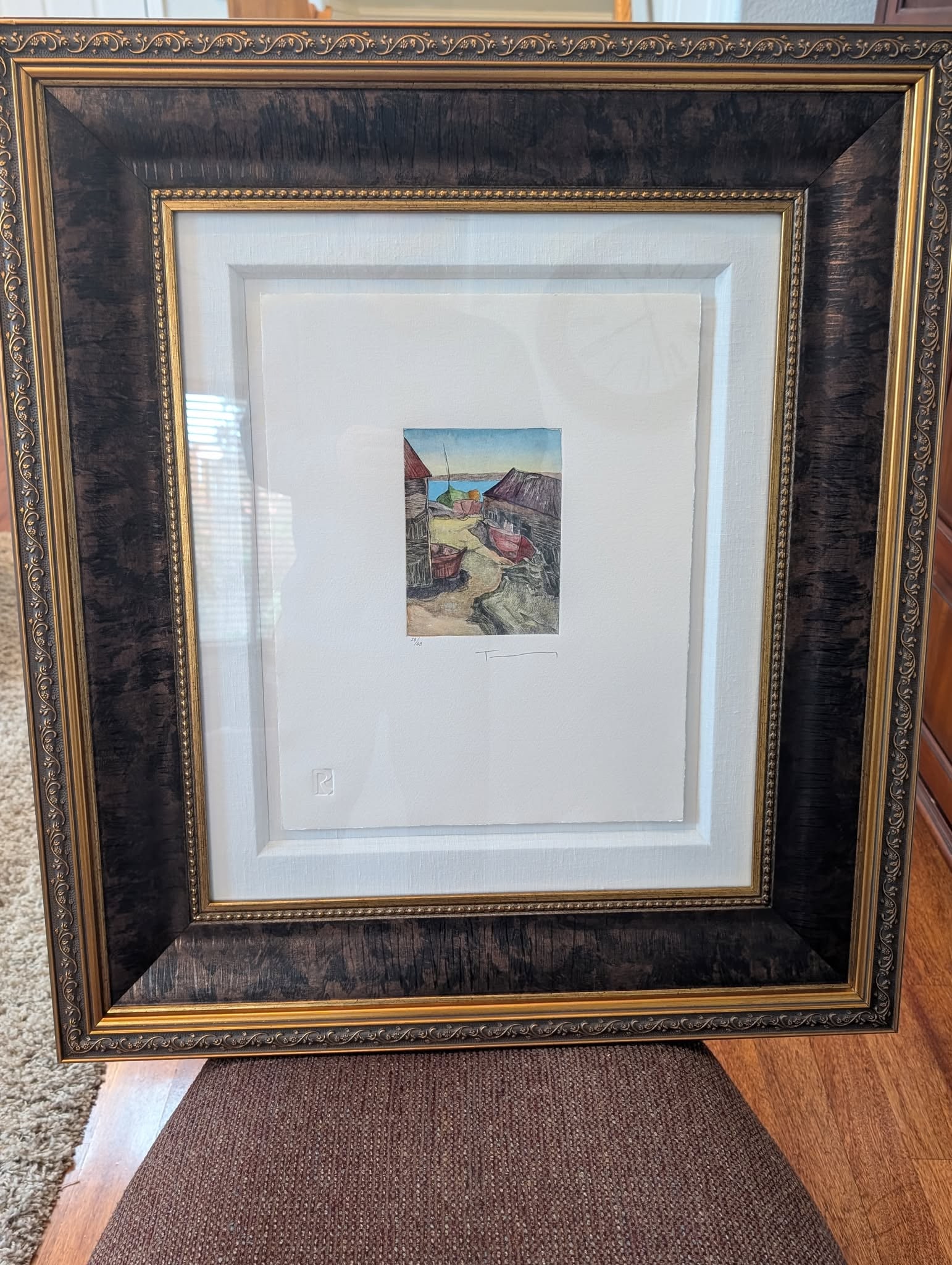 Itzchak Tarkay "At Town's Edge": Itzchak Tarkay "At Town's Edge" 2011 6 3/8" x 4 13/16" image size Etching and aquatint, printed in black and white on wove paper, hand watercolored at the direction of the artist by the artisans in