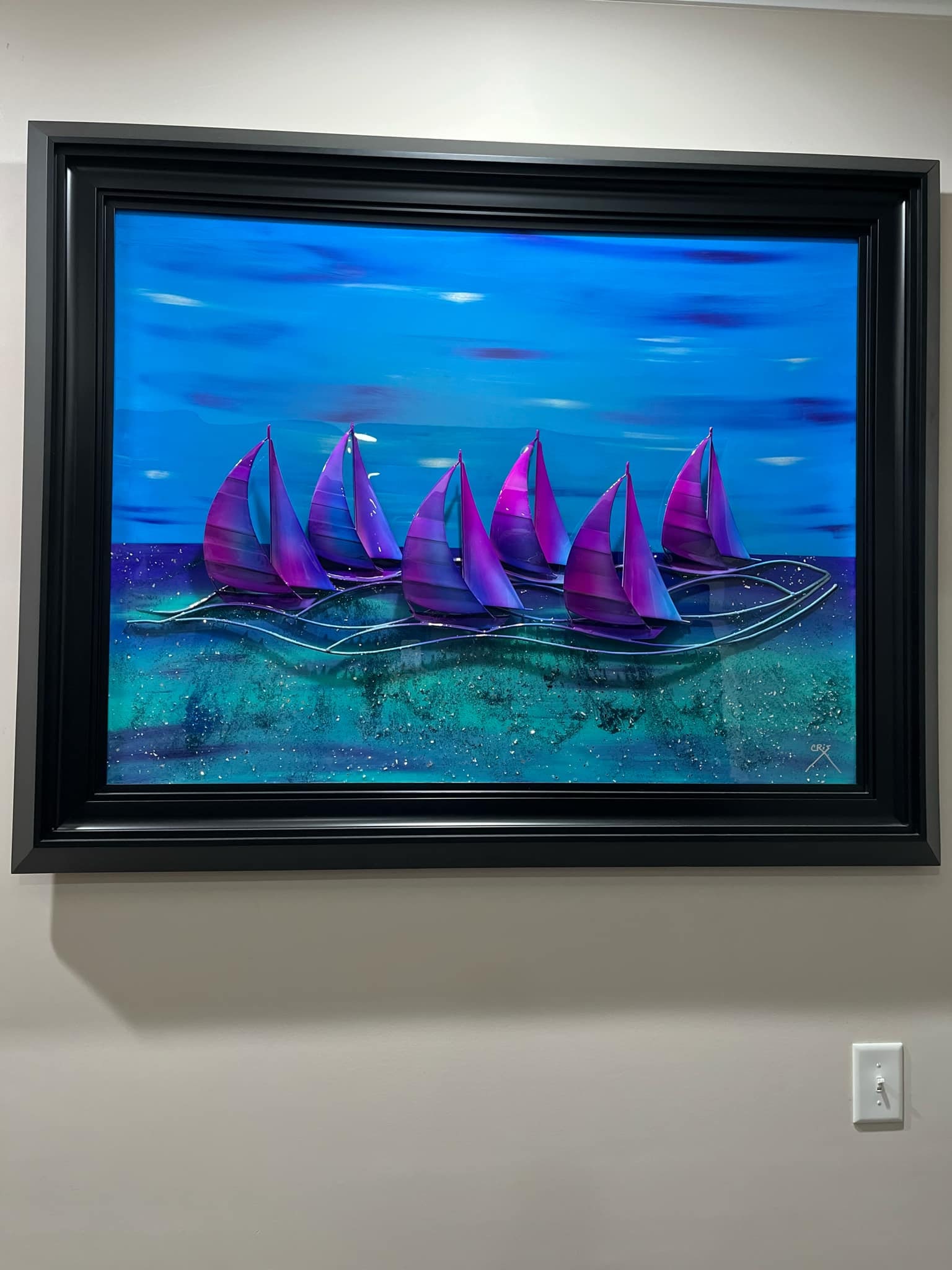 CrisX "Sails" Unique: CrisX "Sails" 2024 36" x 48" image size Mixed media painting on canvas. Hand-signed in pigment by the artist. A Unique work. Gallery framed, COA, Appraisal