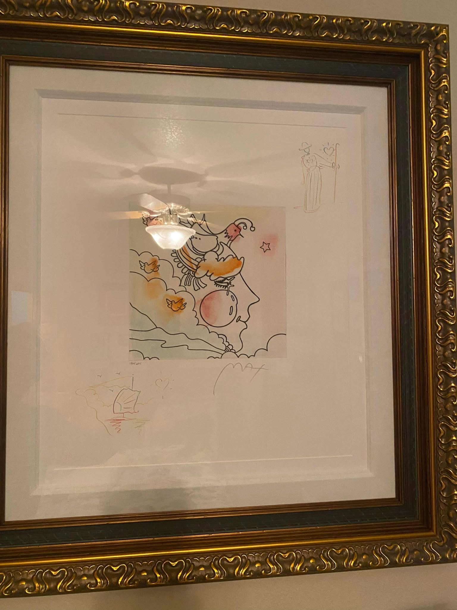 Peter Max Woodstock Series :Profile: Peter Max "Woodstock Series: Profile (sage) 2016 10" x 10 1/8" image size etching with hand-coloring and unique, hand-drawn colored pencil remarques of a Sage with Cane in the upper right corner and