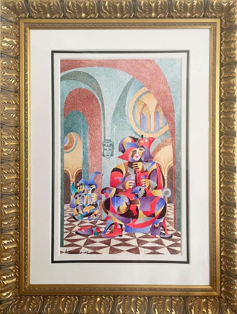 Anatole Krasnyansky Accordion Conversation num 11: Anatole Krasnyansky "Accordion Conversation #11" 2008 26 1/2" x 16 1/4" image size Watercolor and acrylic painting on handmade Japanese paper. Signed in ink lower left. A unique work. Gallery framed,