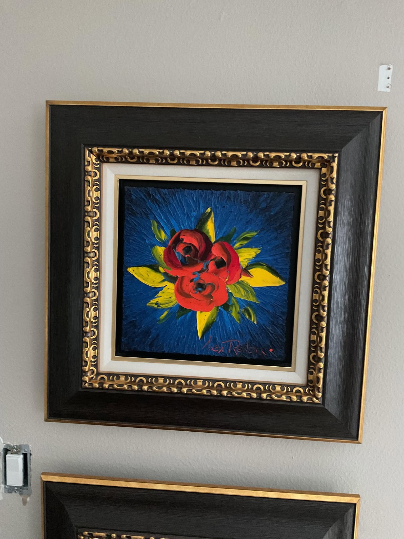 Alexandre Renoir Blue Star Unique: Alexandre Renoir "Blue Star" Unique 2019 12" x 12" image size oil painting on canvas. Hand-signed in pigment lower right by the artist. A unique work. Gallery framed, COA, appraisal