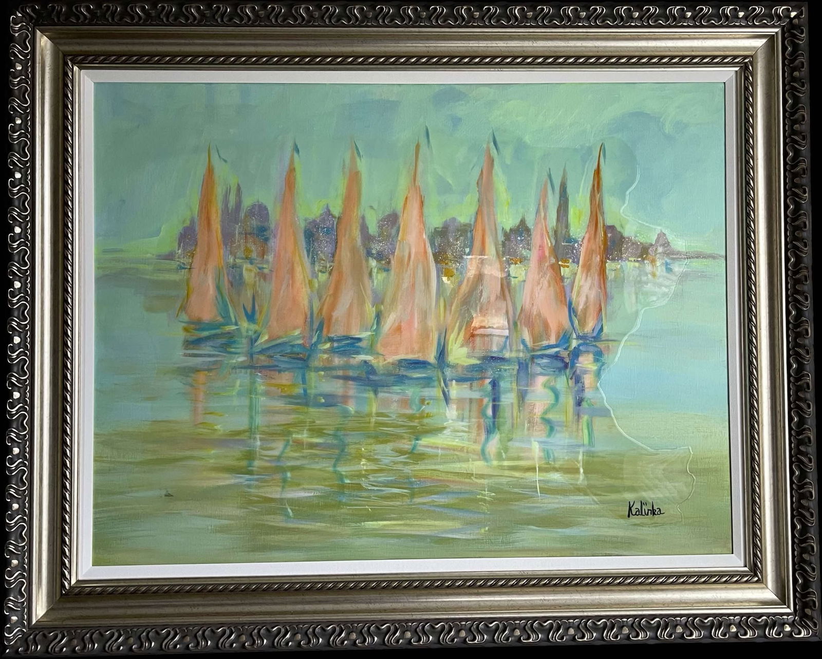 Kalinka Duaiv "Dans La Brume": Kalinka Duaiv "Dans La Brume" 2022 30" x 40" image size Mixed Media painting on canvas. Hand-signed in pigment lower right by the artist. Signed and titles on the verso a unique work. Gallery framed,