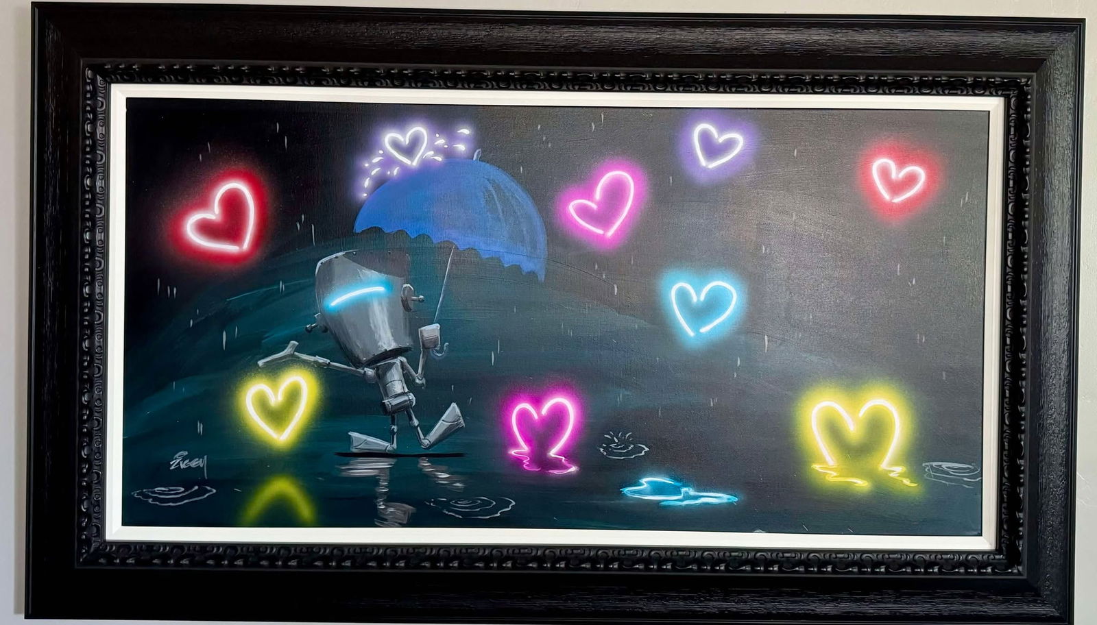 Ziggy "Downpour of Love": Ziggy "Downpour of Love" 2023 24" x 48" image size Acrylic painting on canvas. Hand-signed in pigment lower left by the artist. Titled and signed on the verso. A unique work. Gallery framed, COA,