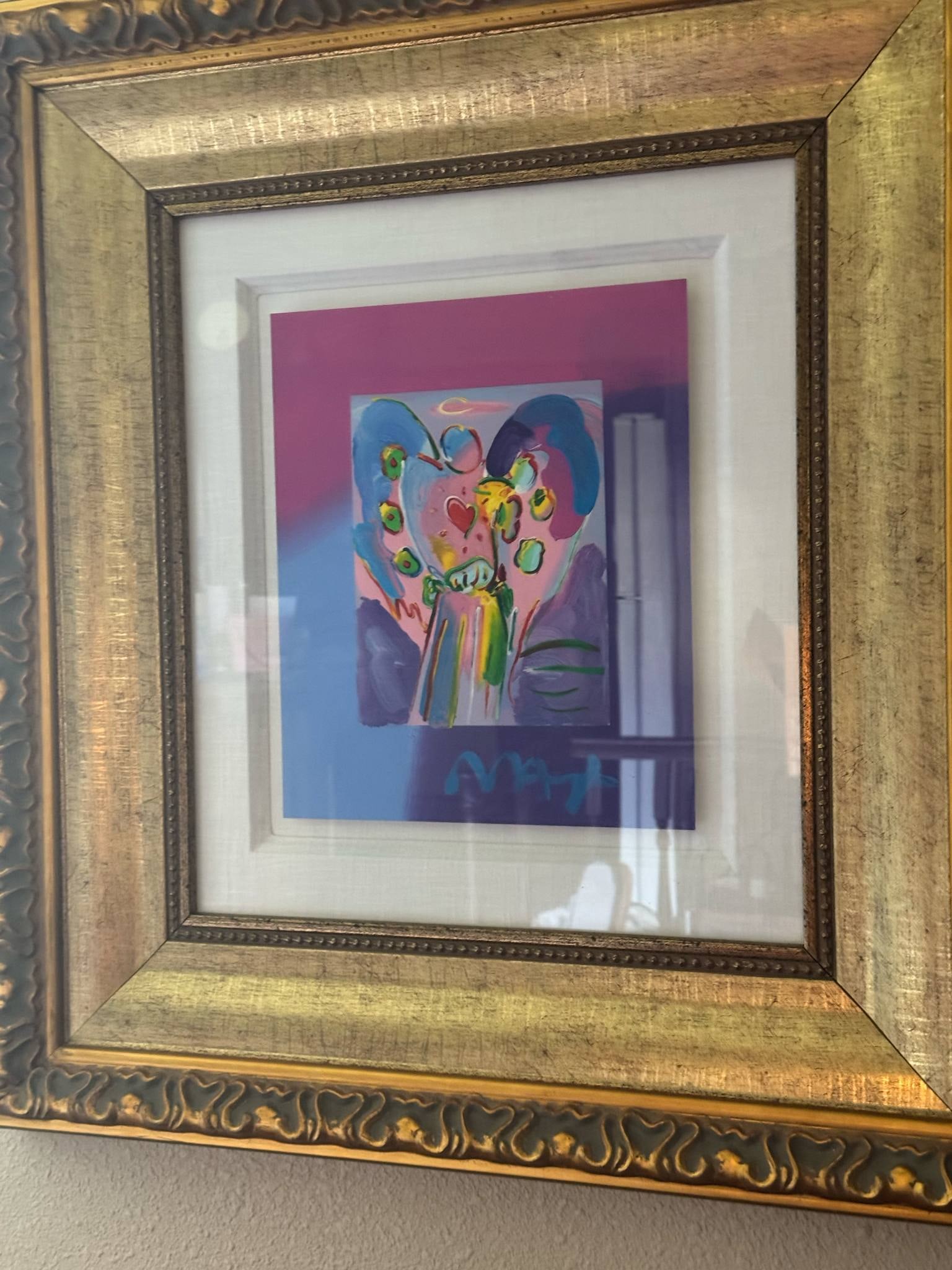 Peter Max "Angel with Heart": Peter Max "Angel with Heart" 2017 11 3/4" x 10" image size mixed media with acrylic painting and color serigraphy on wove paper. Hand-signed in acrylic by Peter Max. A unique variation. Gallery framed