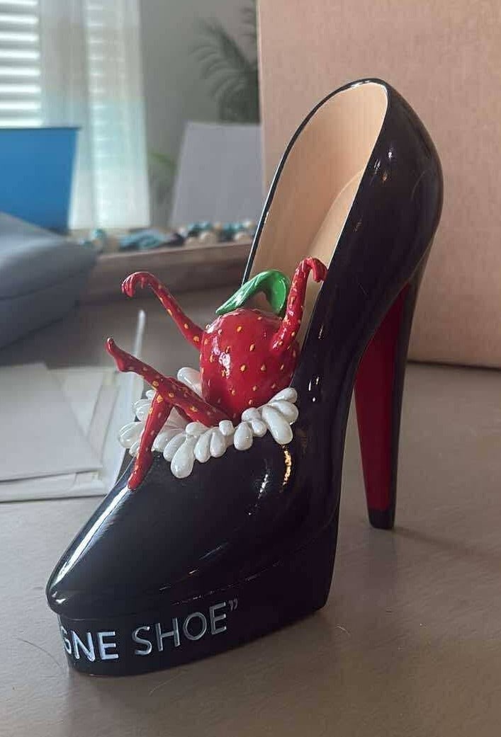 Michael Godard "Champagne Shoe" Sculpture: Michael Godard "Champagne Shoe" 2020 10" x 6" x 3" Hand-painted sculpture in resin. Hand-signed in pigment by the artist. COA, Appraisal