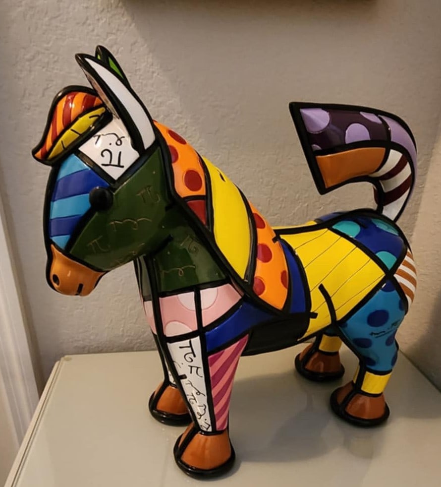 Romero Britto "Ganz": Romero Britto "Ganz" 2020 14 3/4" x 15" x 6 1/2" Hand painted sculpture, handcrafted in resin. Hand-signed in pigment by the artist. COA, Appraisal