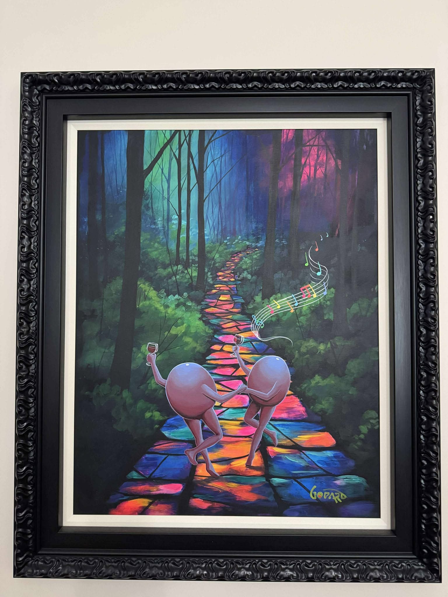 Michael Godard "Musical Path" Unique: Michael Godard "Musical Path" 2023 30 1/2" x 24" image size Mixed media painting on canvas. Hand-signed in pigment lower right by the artist. A unique work. Gallery framed, COA, Appraisal. AD