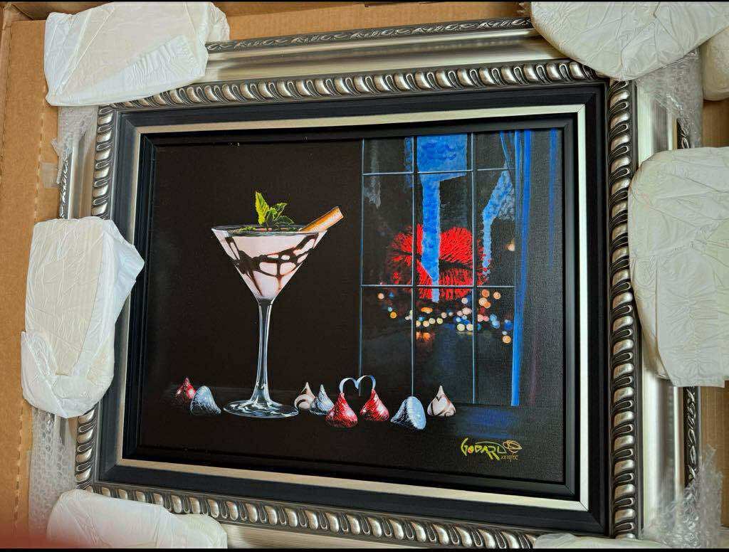 Michael Godard "Kiss me": Michael Godard "Kiss Me" 2023 16 7/8" x 22" image size Giclee in color with hand embellishment on canvas. Hand-signed by the artist. Gallery framed, COA, Appraisal BA